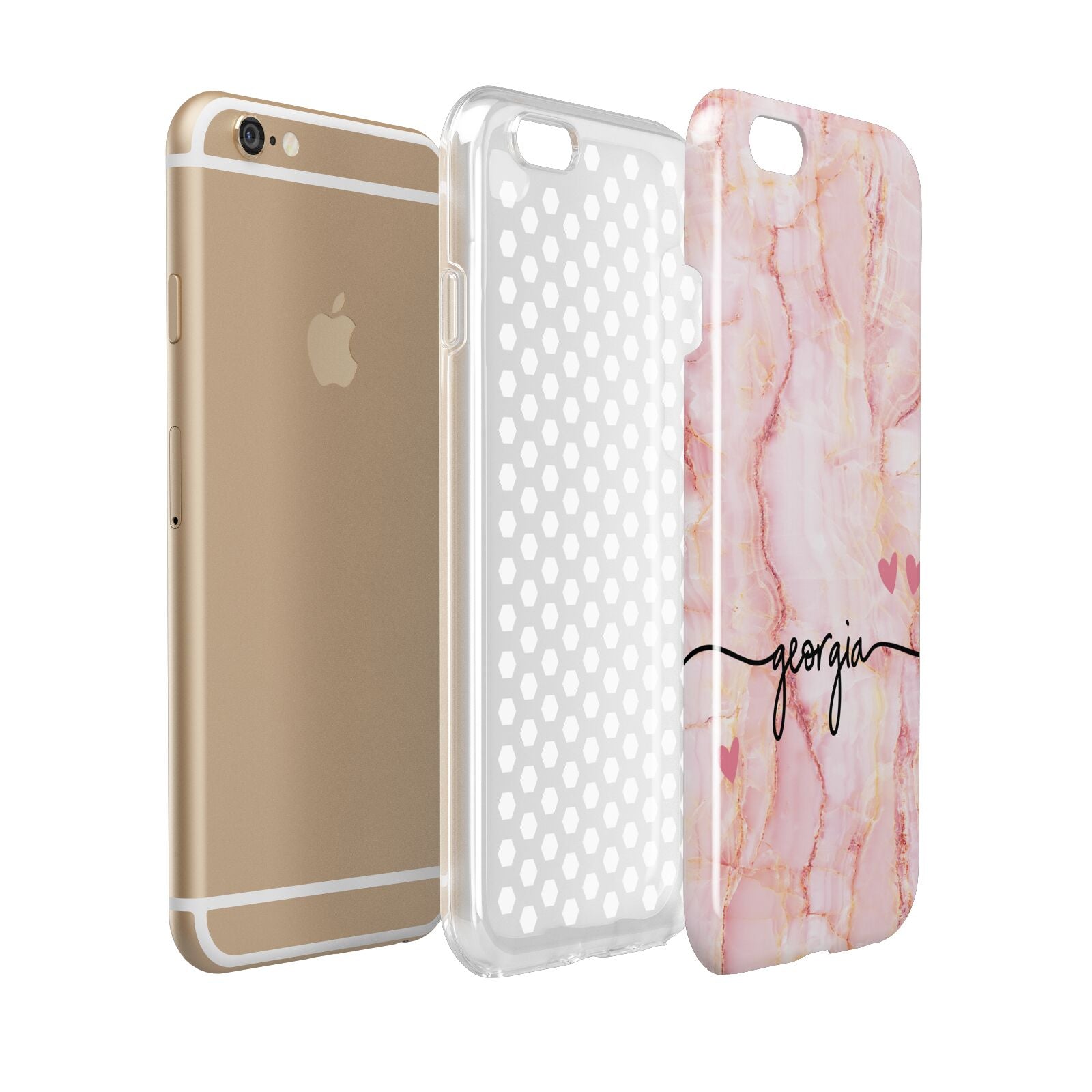 Personalised Pink Gold Agate Handwriting Text Apple iPhone 6 3D Tough Case Expanded view