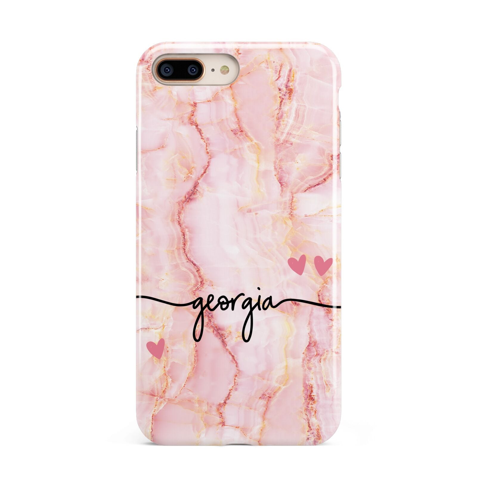 Personalised Pink Gold Agate Handwriting Text Apple iPhone 7 8 Plus 3D Tough Case