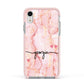 Personalised Pink Gold Agate Handwriting Text Apple iPhone XR Impact Case Pink Edge on Silver Phone