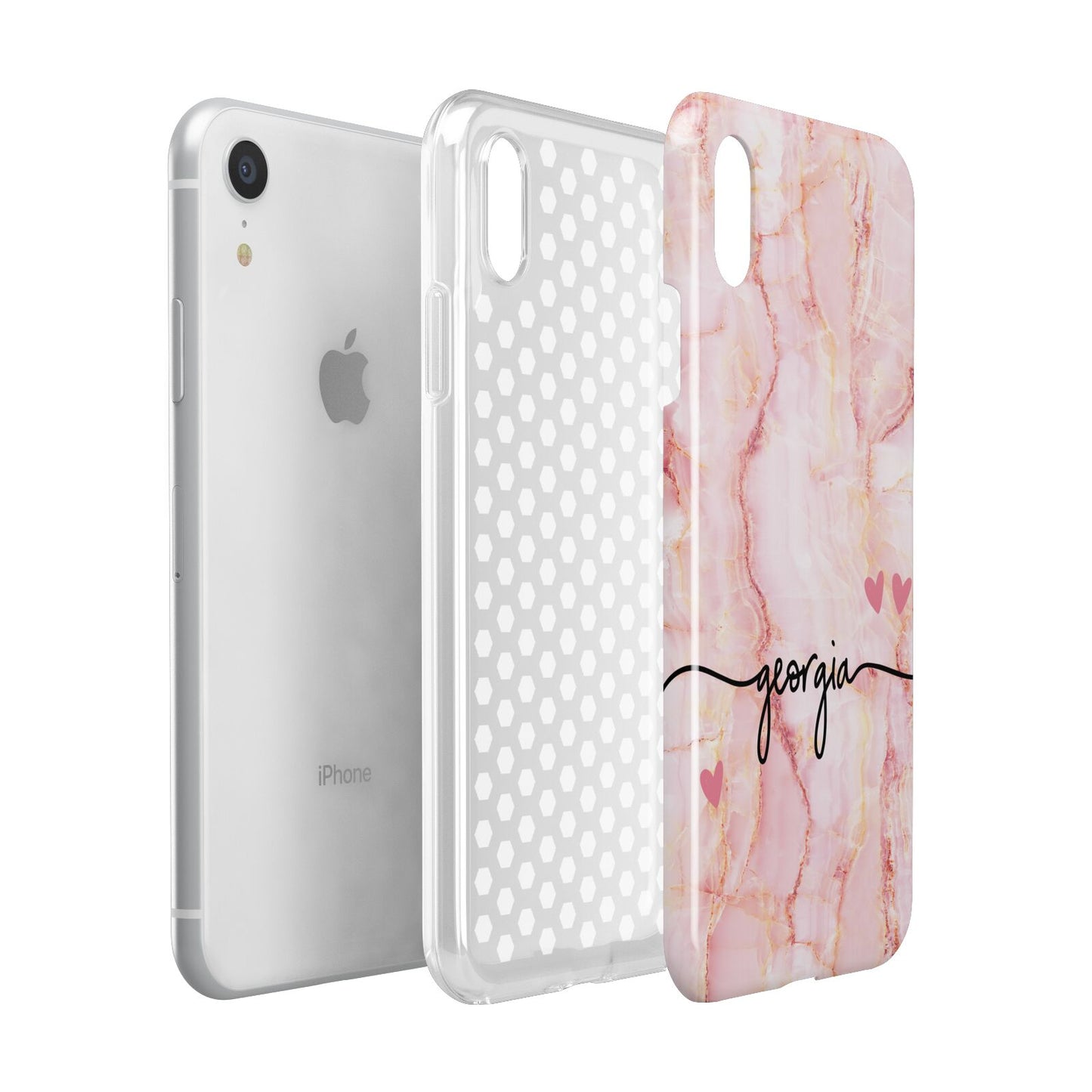 Personalised Pink Gold Agate Handwriting Text Apple iPhone XR White 3D Tough Case Expanded view