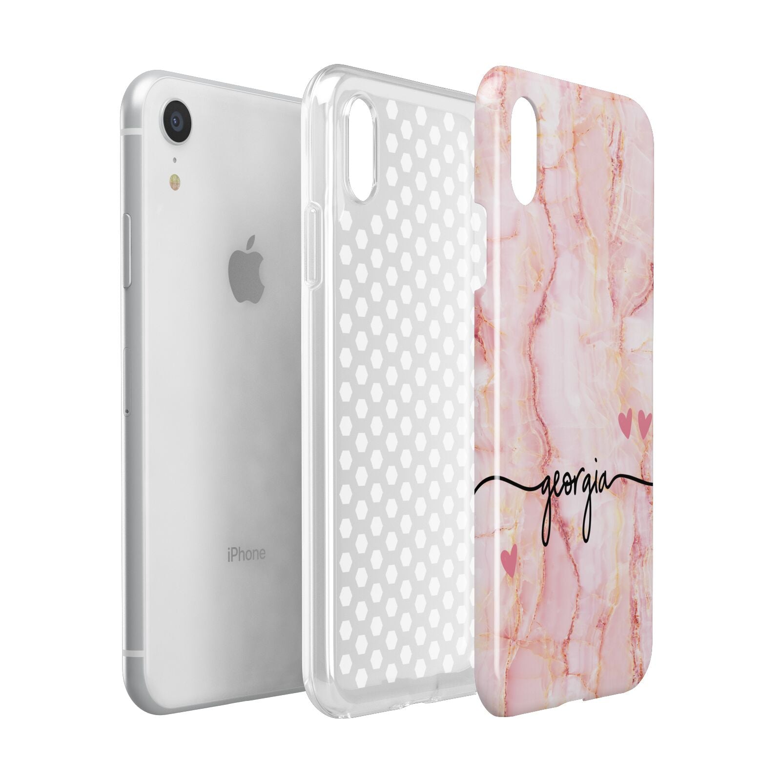 Personalised Pink Gold Agate Handwriting Text Apple iPhone XR White 3D Tough Case Expanded view