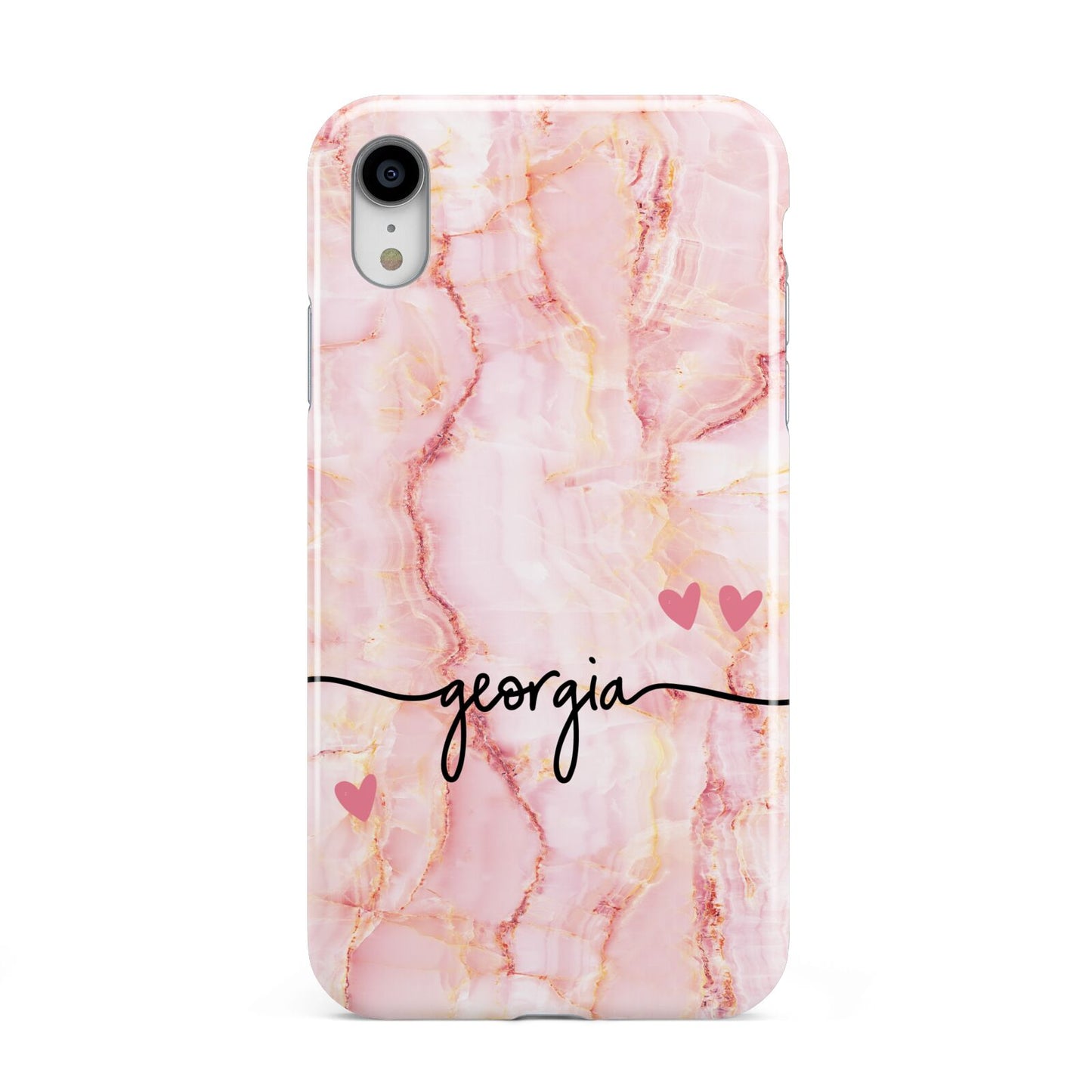Personalised Pink Gold Agate Handwriting Text Apple iPhone XR White 3D Tough Case