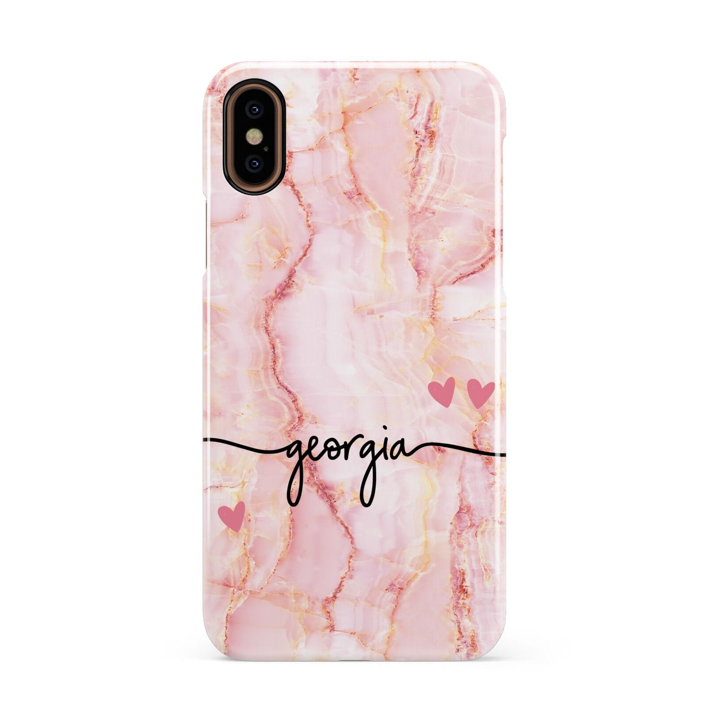 Personalised Pink Gold Agate Handwriting Text Apple iPhone XS 3D Snap Case