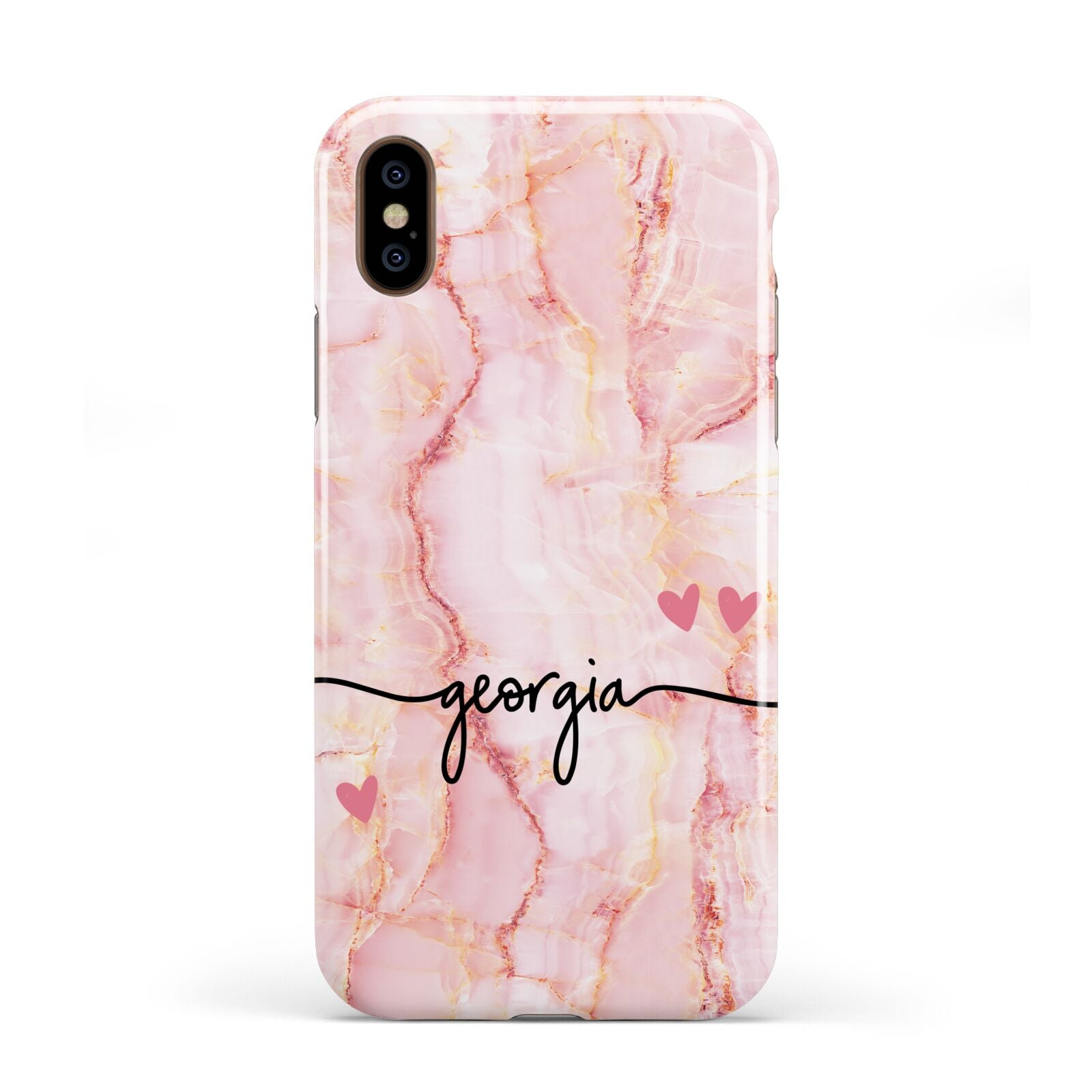 Personalised Pink Gold Agate Handwriting Text Apple iPhone XS 3D Tough