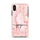 Personalised Pink Gold Agate Handwriting Text Apple iPhone Xs Impact Case Pink Edge on Black Phone