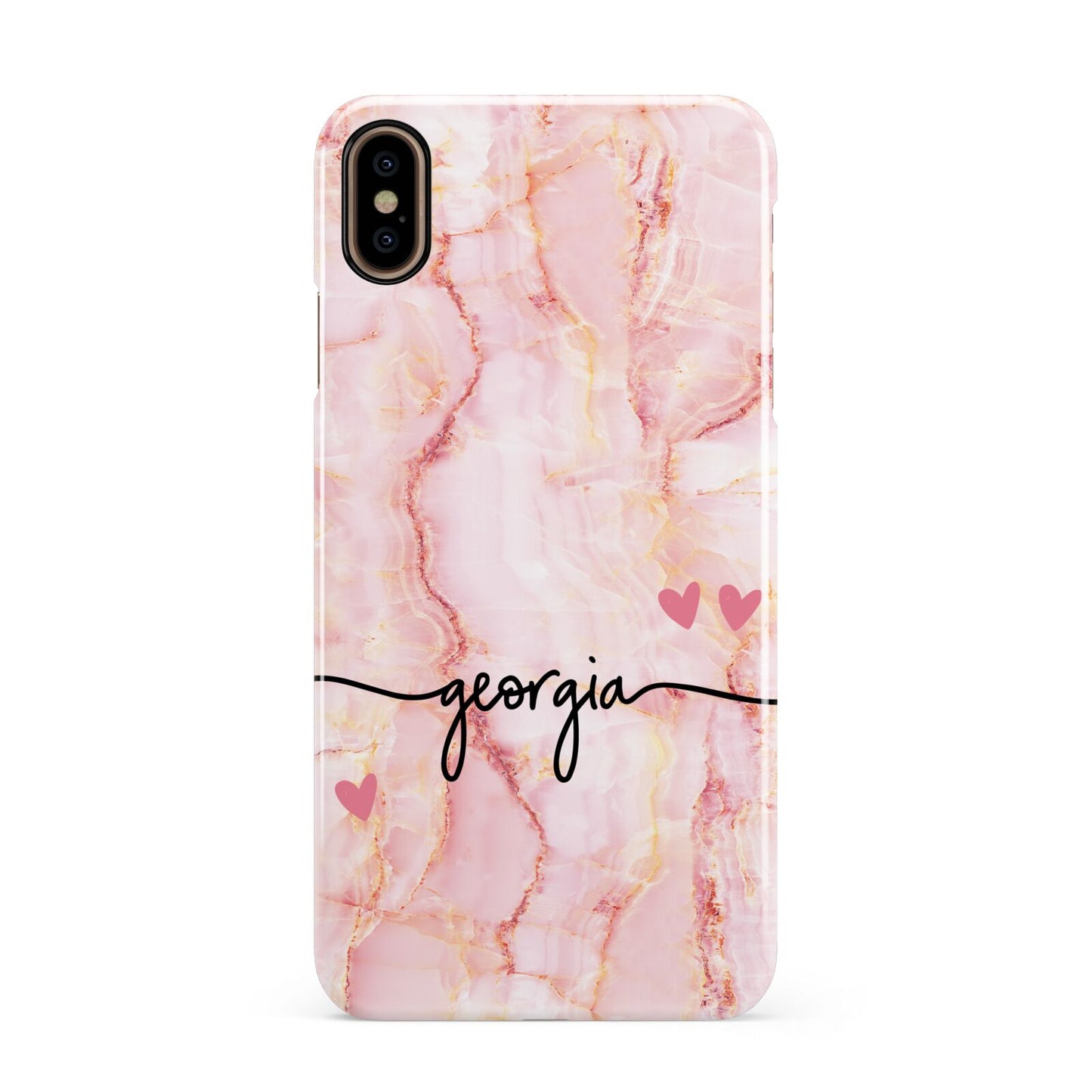 Personalised Pink Gold Agate Handwriting Text Apple iPhone Xs Max 3D Snap Case