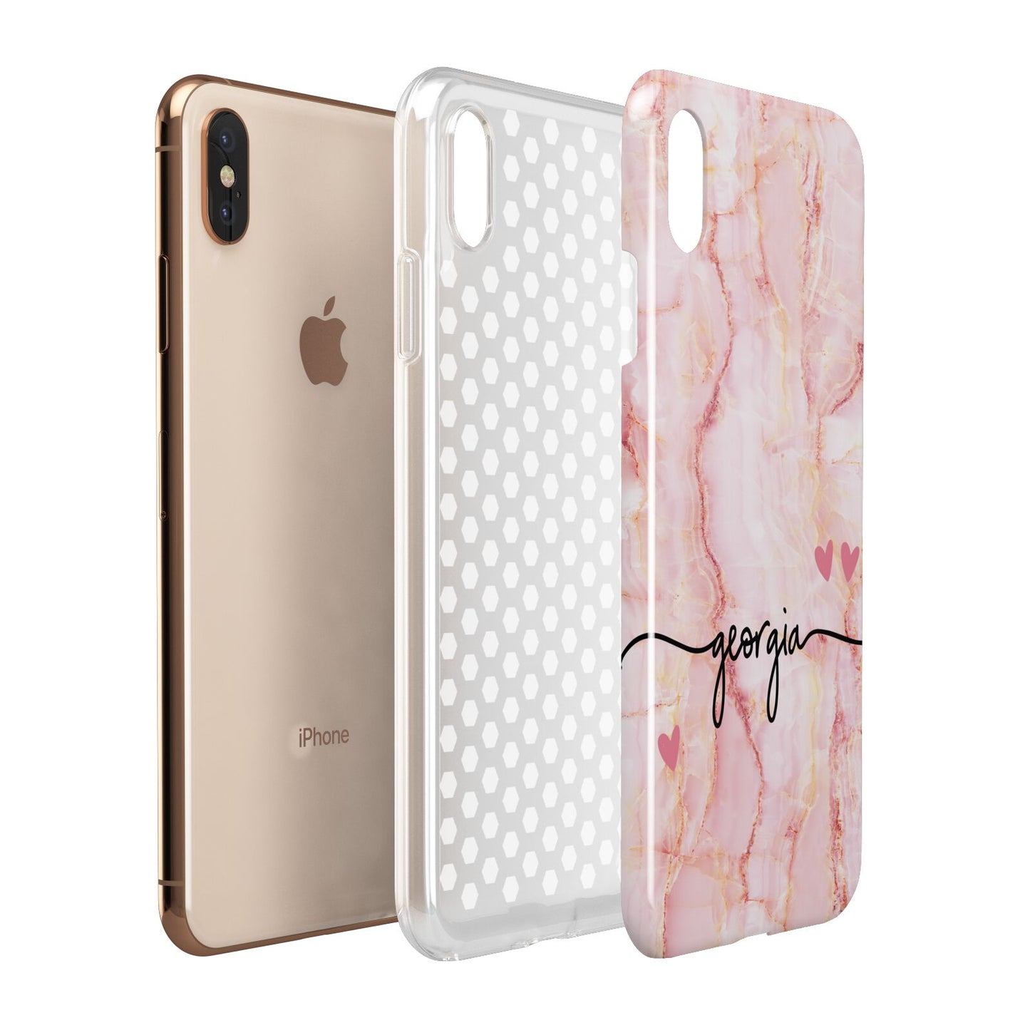 Personalised Pink Gold Agate Handwriting Text Apple iPhone Xs Max 3D Tough Case Expanded View