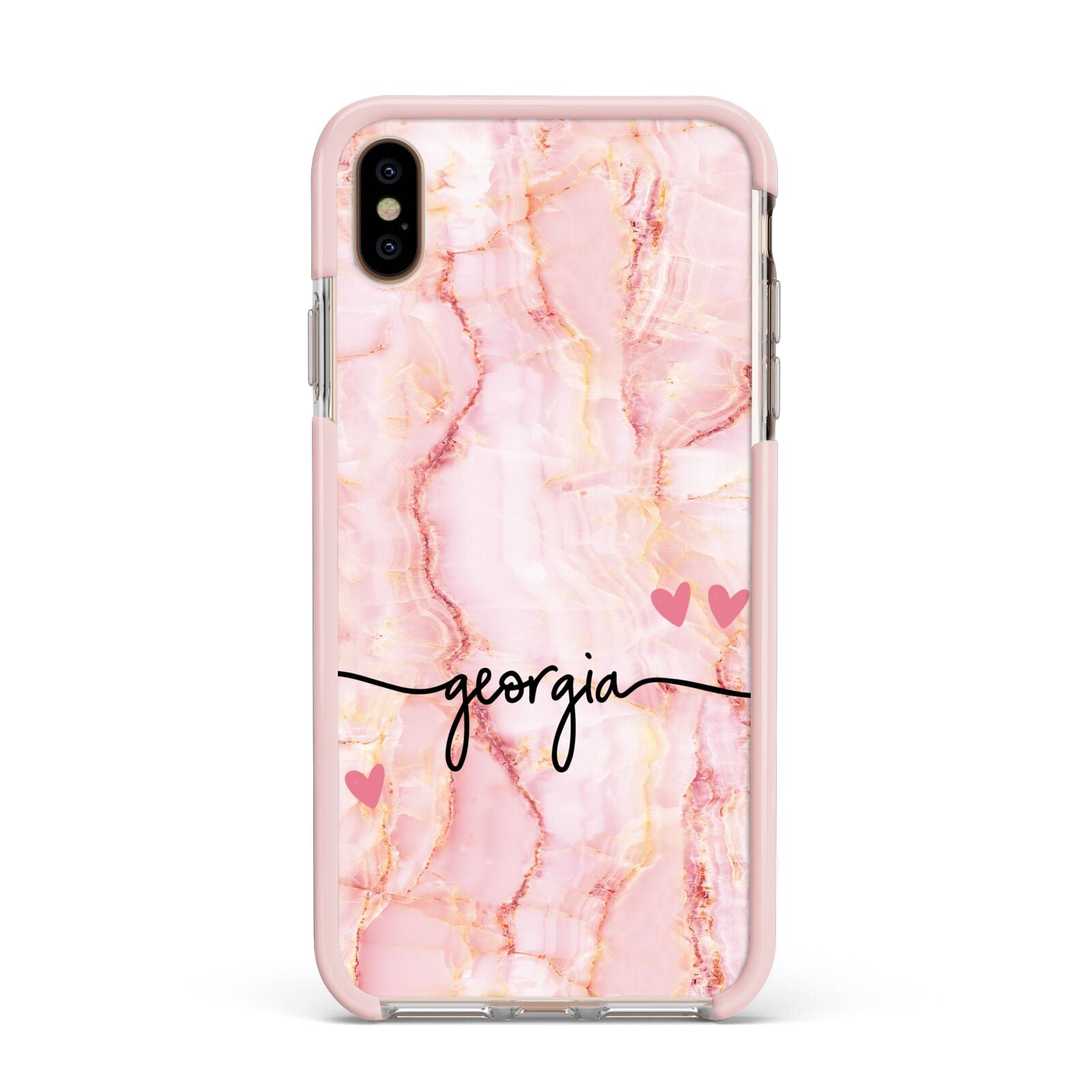 Personalised Pink Gold Agate Handwriting Text Apple iPhone Xs Max Impact Case Pink Edge on Gold Phone