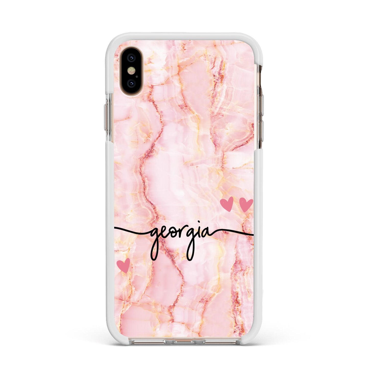 Personalised Pink Gold Agate Handwriting Text Apple iPhone Xs Max Impact Case White Edge on Gold Phone