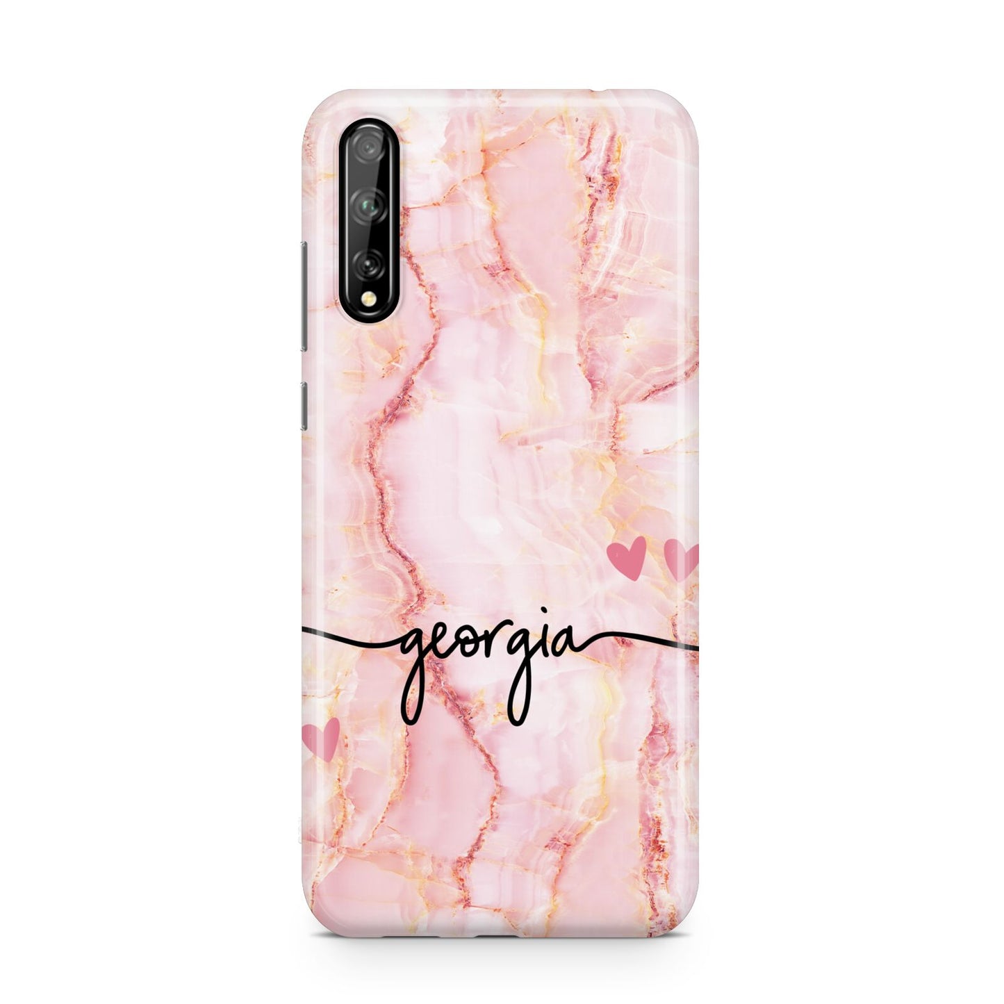 Personalised Pink Gold Agate Handwriting Text Huawei Enjoy 10s Phone Case