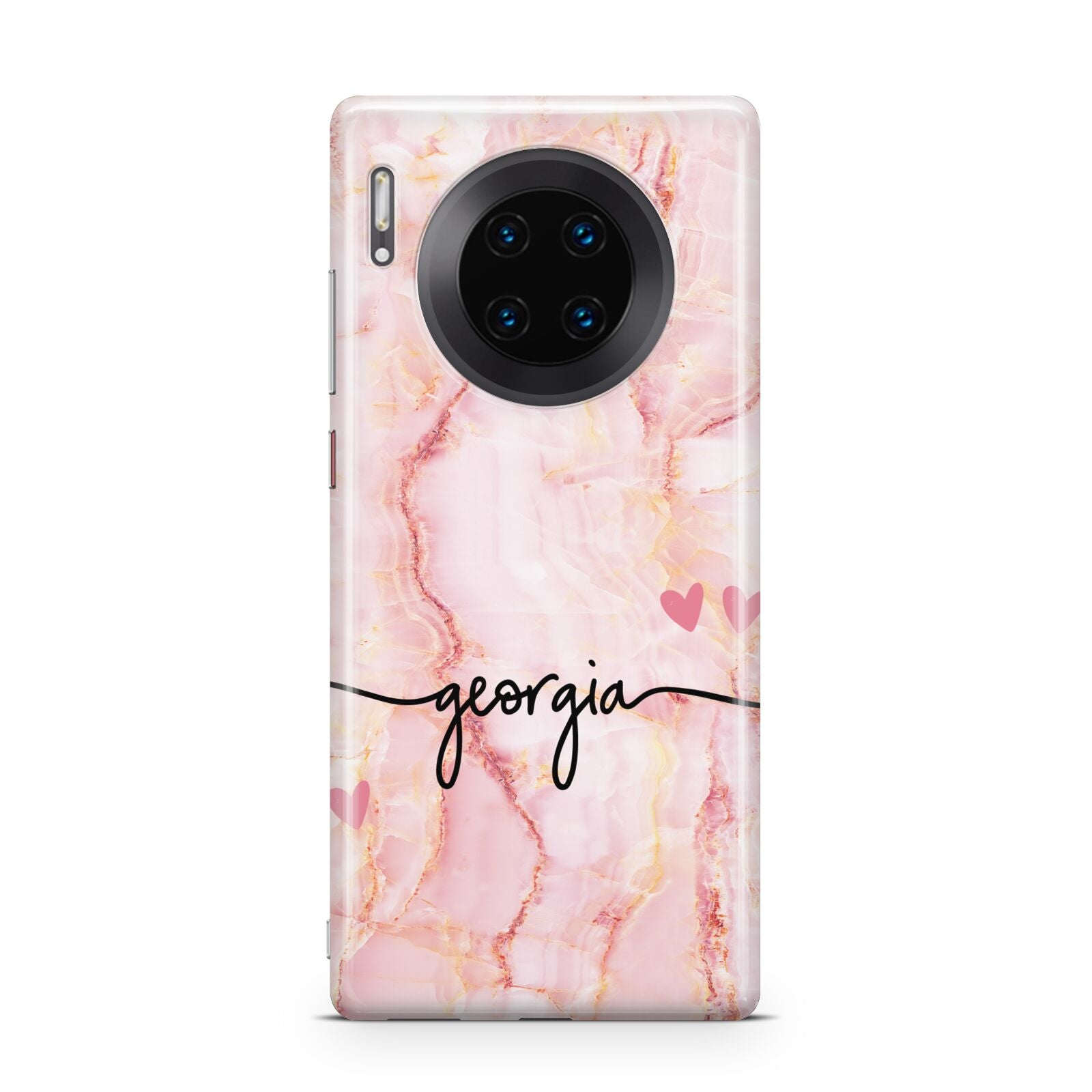 Personalised Pink Gold Agate Handwriting Text Huawei Mate 30 Pro Phone Case