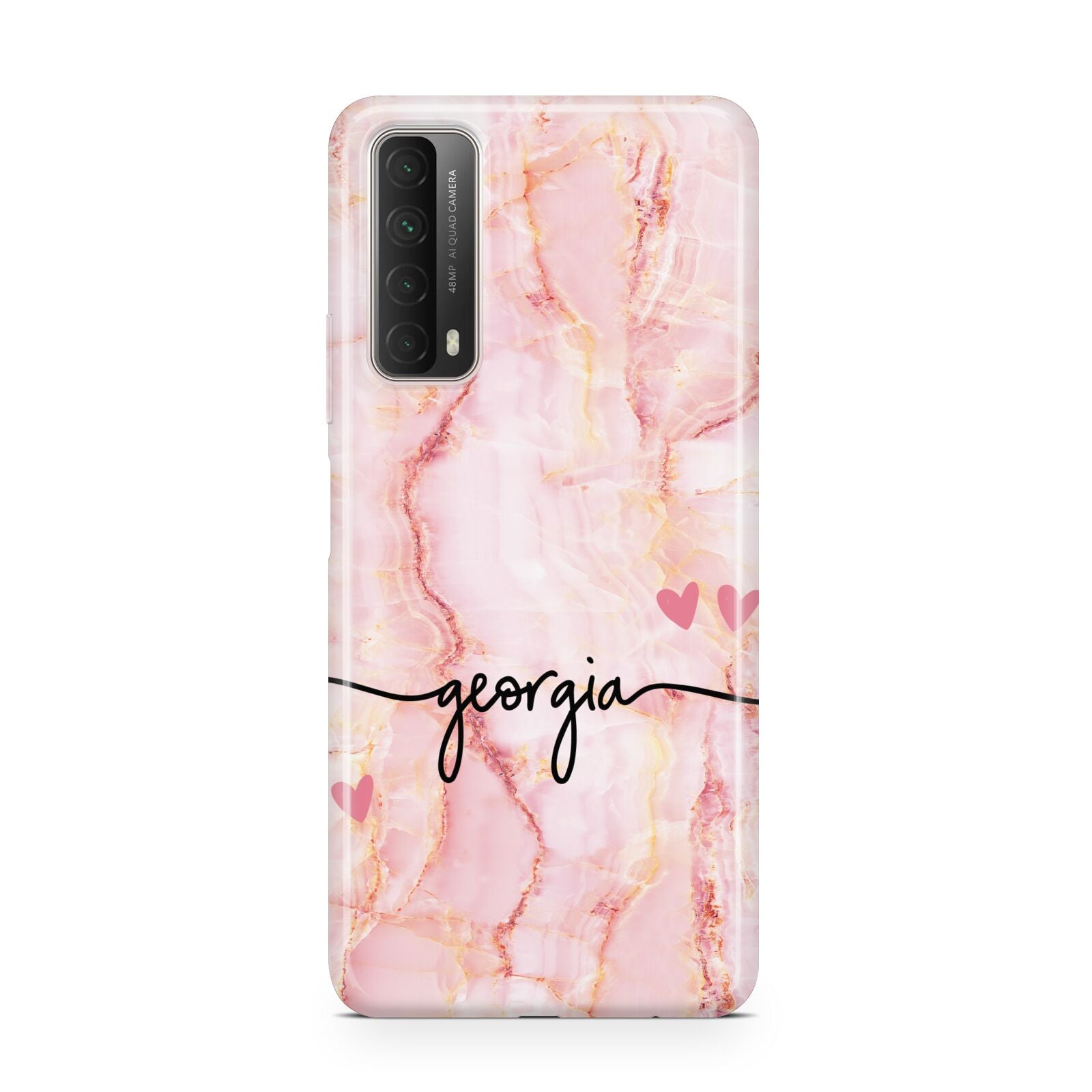 Personalised Pink Gold Agate Handwriting Text Huawei P Smart 2021