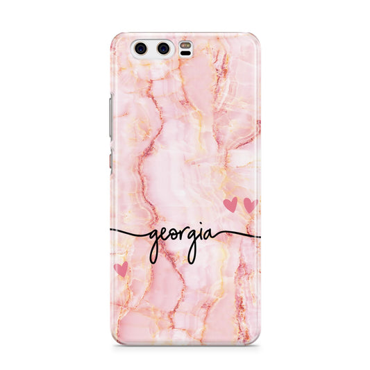 Personalised Pink Gold Agate Handwriting Text Huawei P10 Phone Case