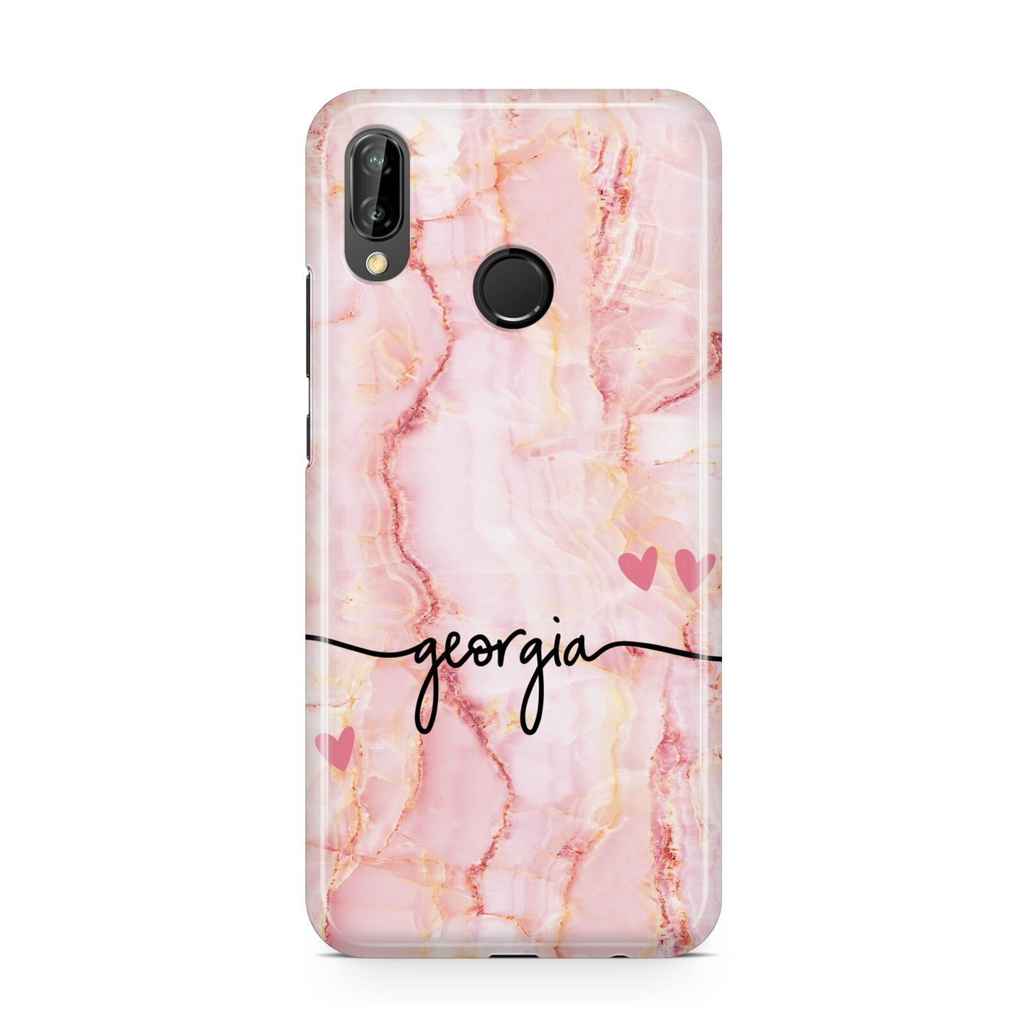 Personalised Pink Gold Agate Handwriting Text Huawei P20 Lite Phone Case