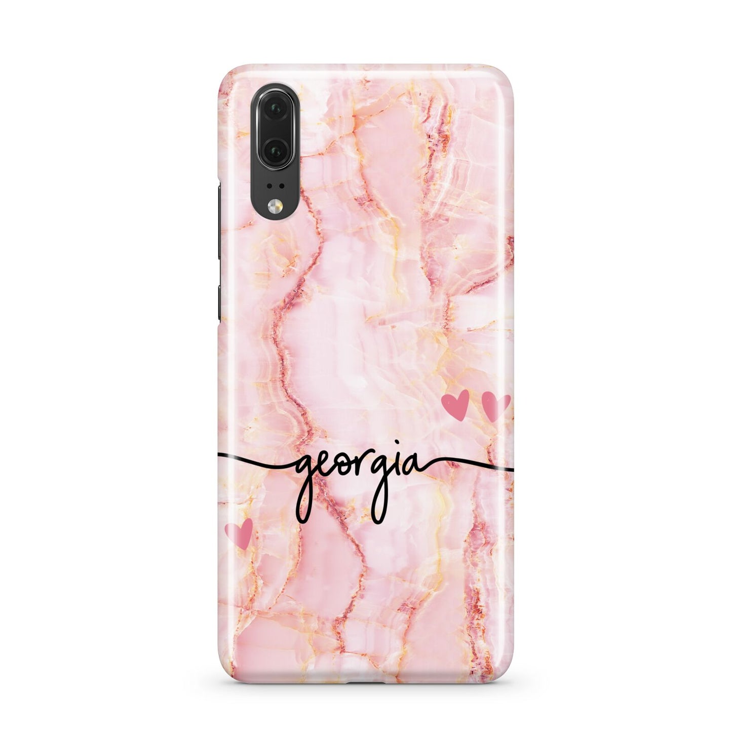 Personalised Pink Gold Agate Handwriting Text Huawei P20 Phone Case