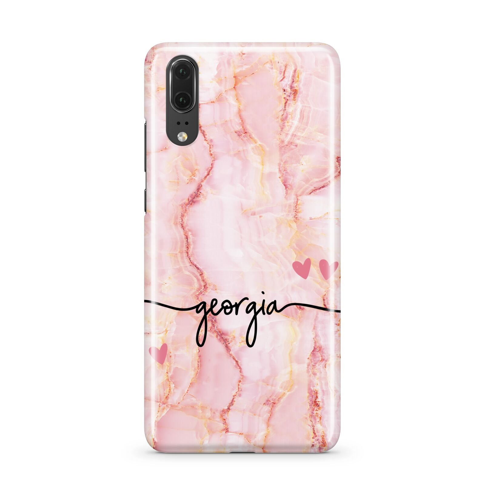 Personalised Pink Gold Agate Handwriting Text Huawei P20 Phone Case