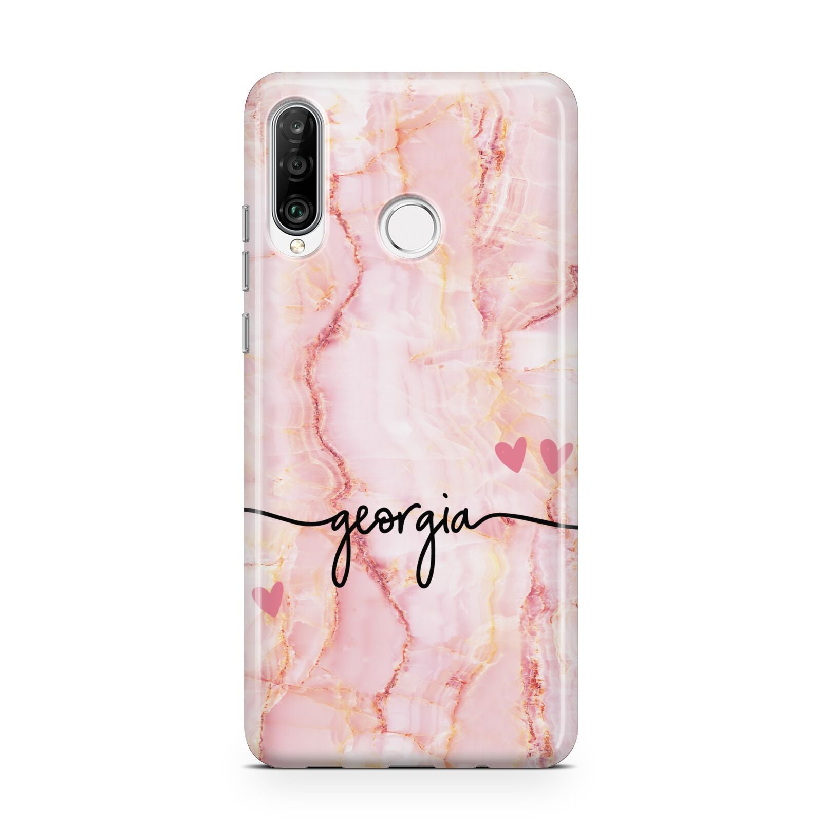 Personalised Pink Gold Agate Handwriting Text Huawei P30 Lite Phone Case