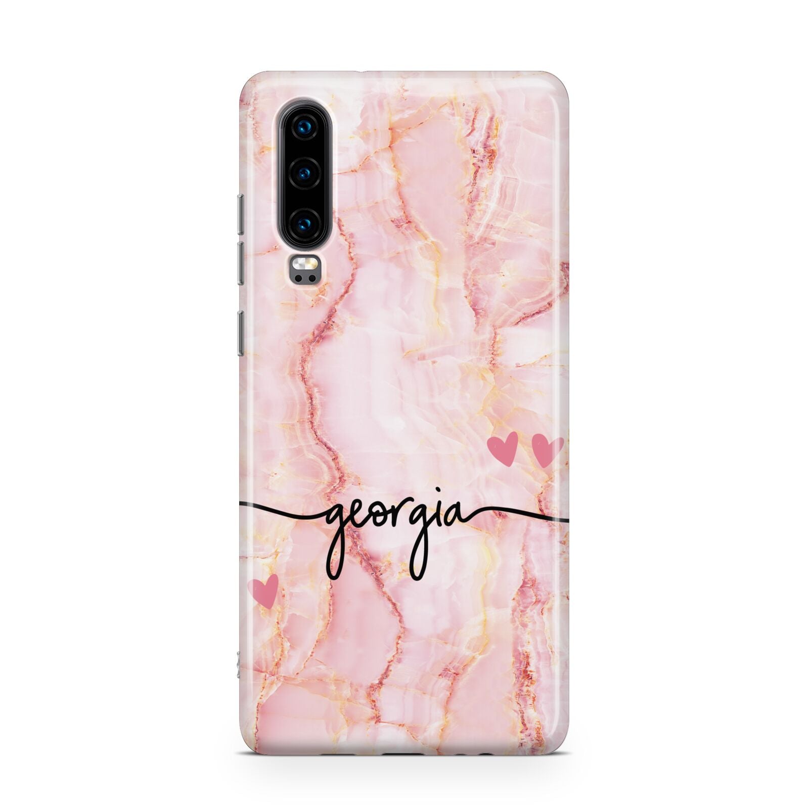 Personalised Pink Gold Agate Handwriting Text Huawei P30 Phone Case