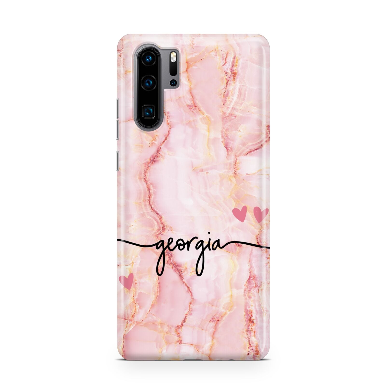 Personalised Pink Gold Agate Handwriting Text Huawei P30 Pro Phone Case