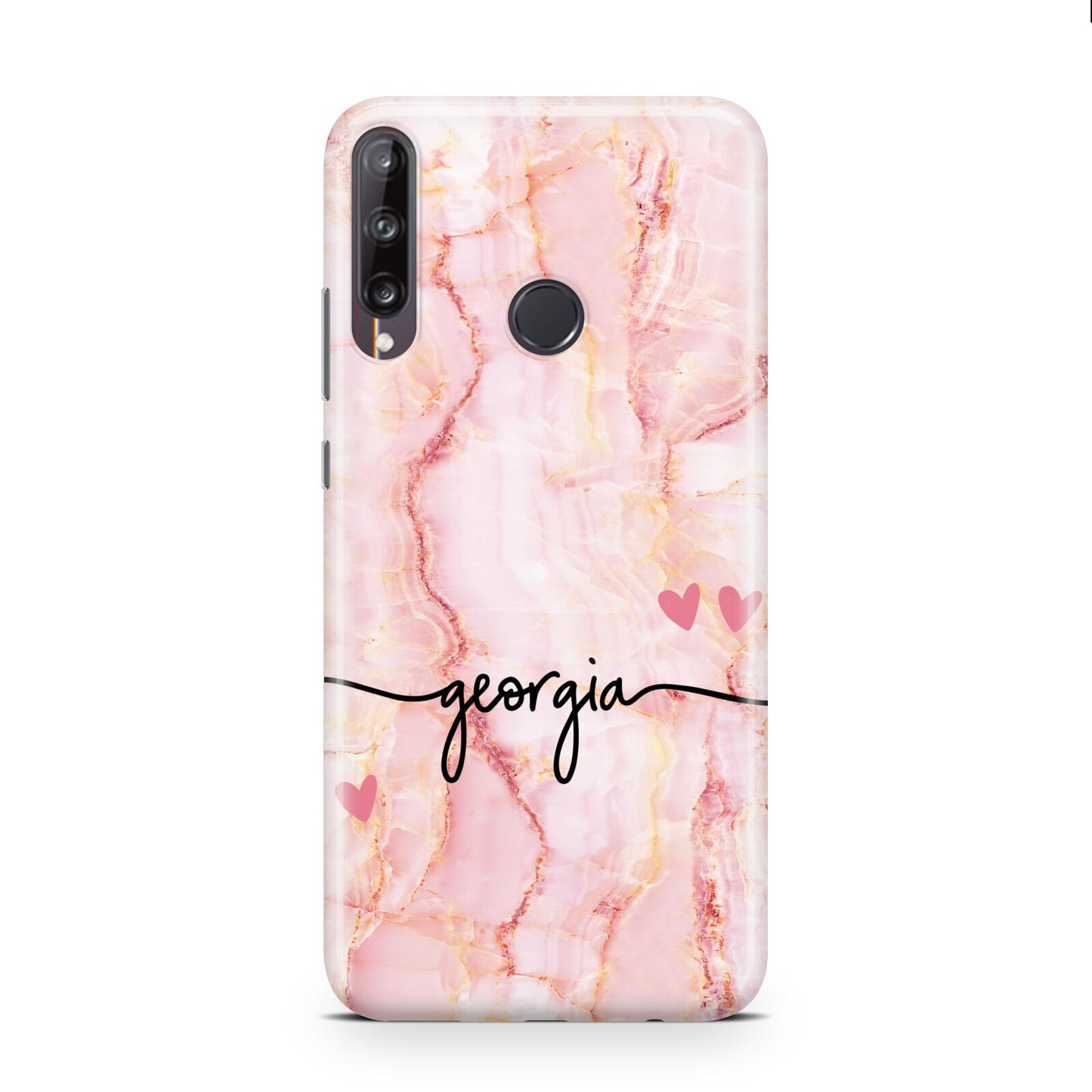 Personalised Pink Gold Agate Handwriting Text Huawei P40 Lite E Phone Case