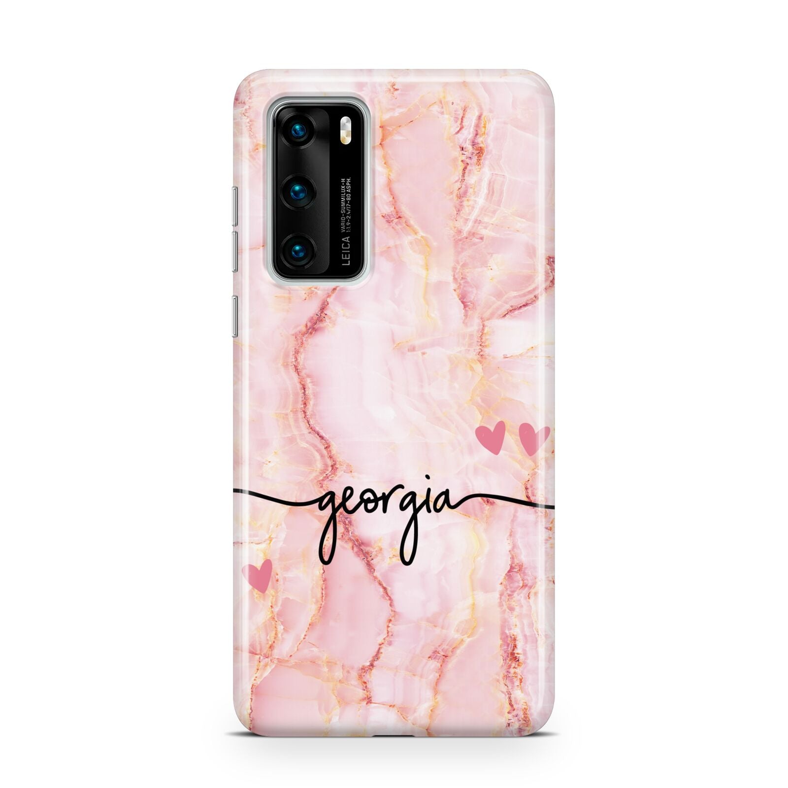 Personalised Pink Gold Agate Handwriting Text Huawei P40 Phone Case