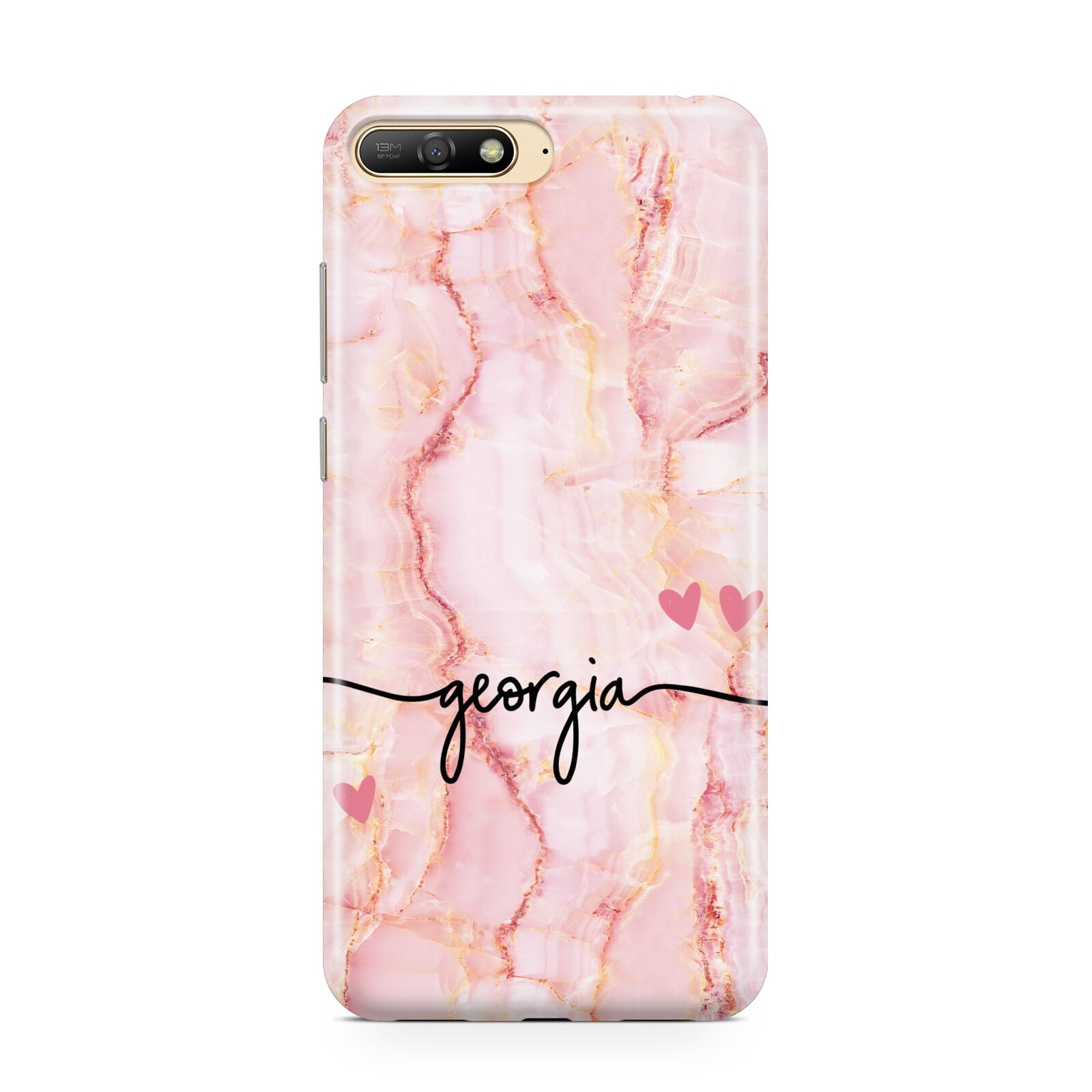 Personalised Pink Gold Agate Handwriting Text Huawei Y6 2018