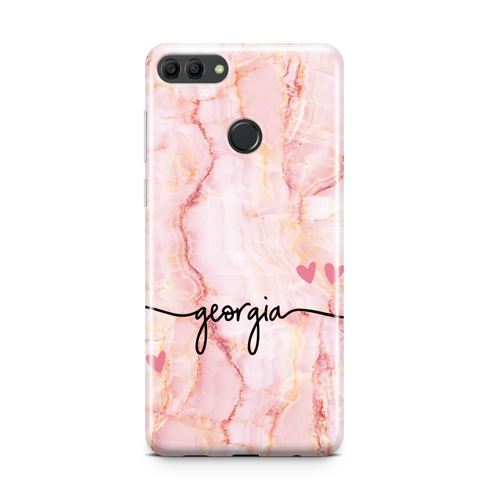 Personalised Pink Gold Agate Handwriting Text Huawei Y9 2018