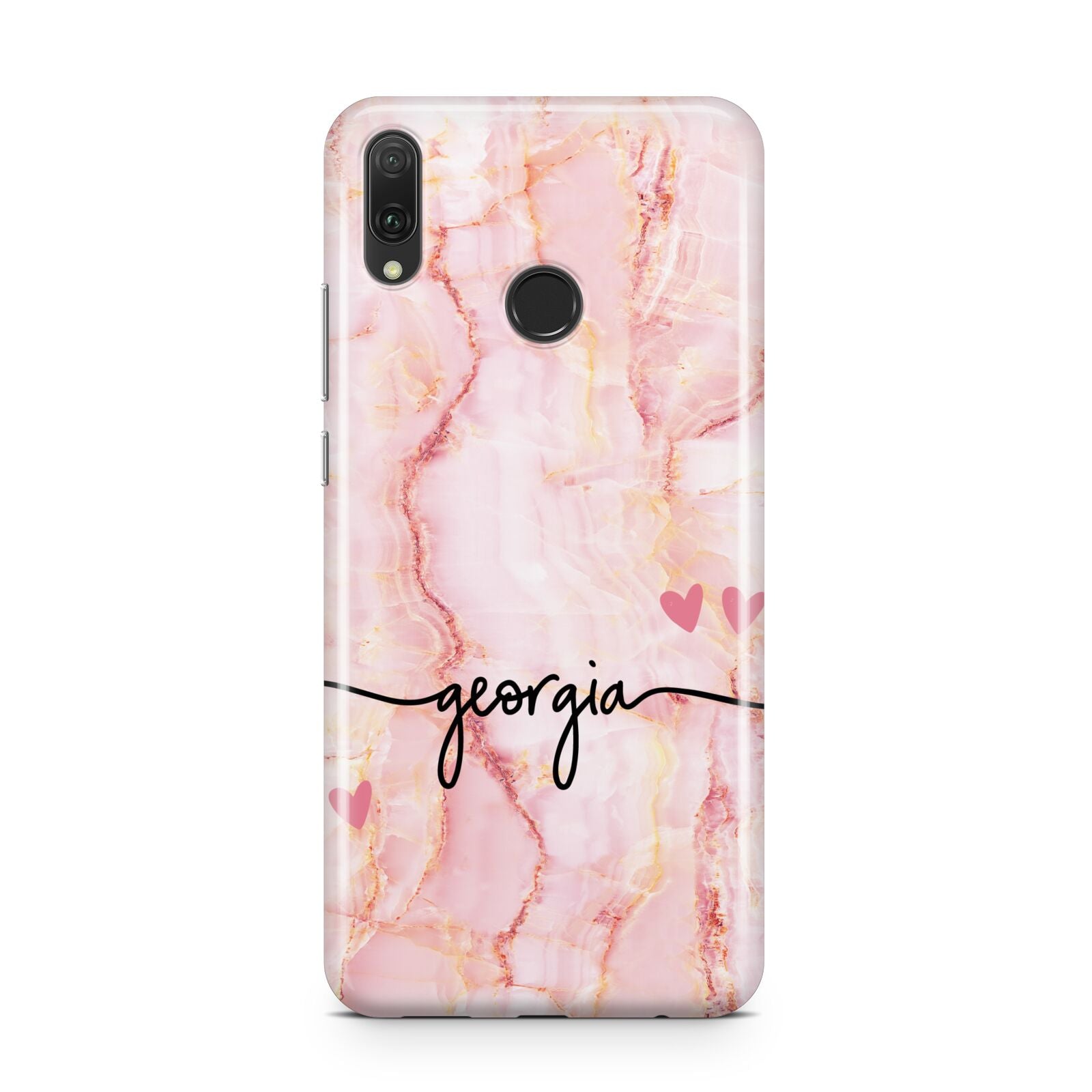 Personalised Pink Gold Agate Handwriting Text Huawei Y9 2019