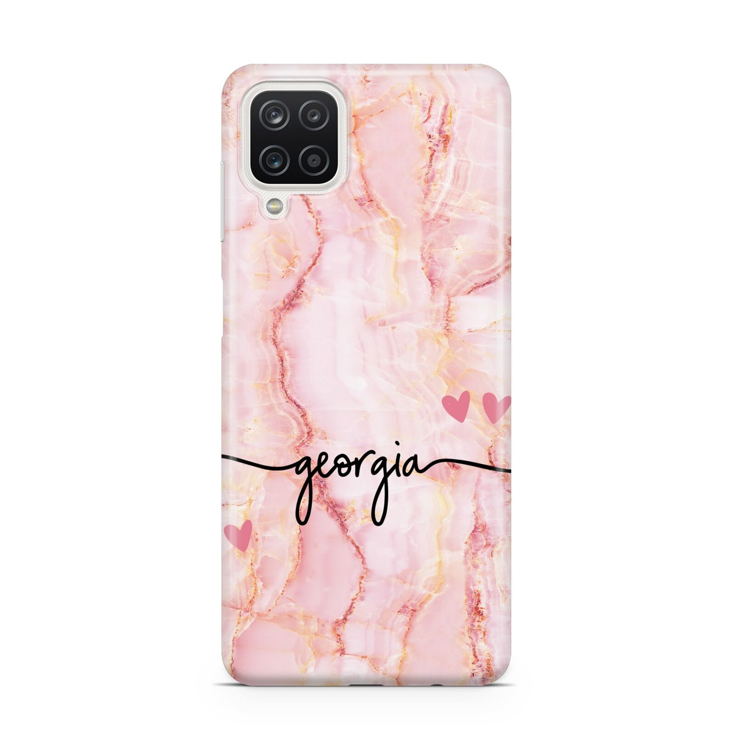 Personalised Pink Gold Agate Handwriting Text Samsung A12 Case