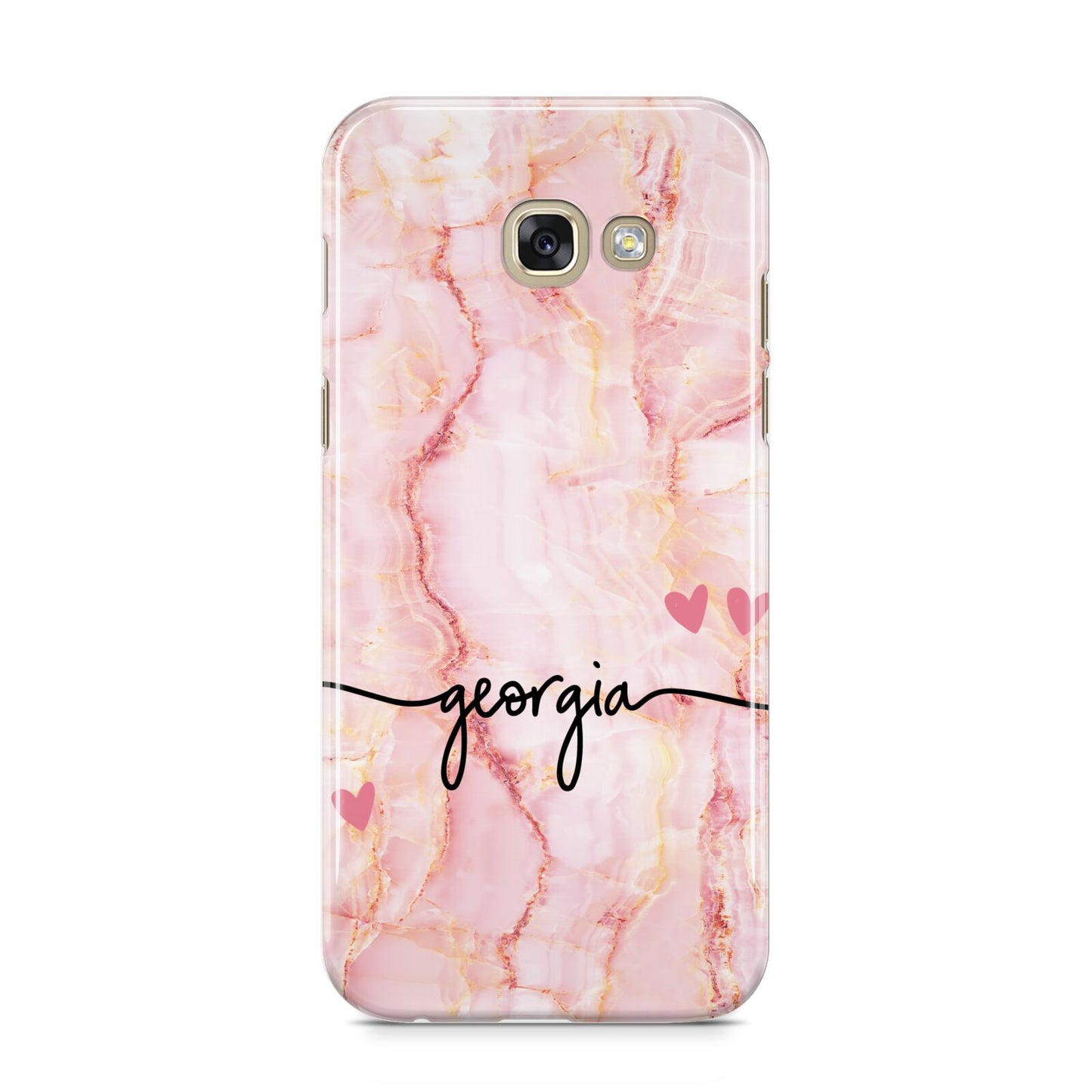 Personalised Pink Gold Agate Handwriting Text Samsung Galaxy A5 2017 Case on gold phone