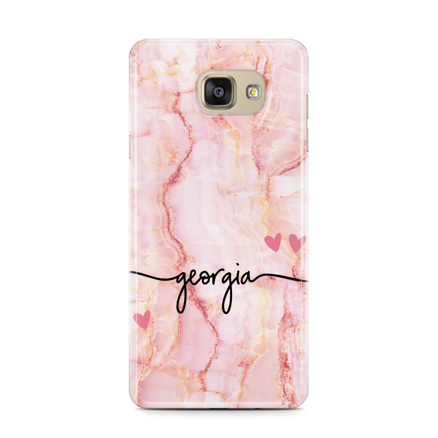 Personalised Pink Gold Agate Handwriting Text Samsung Galaxy A7 2016 Case on gold phone