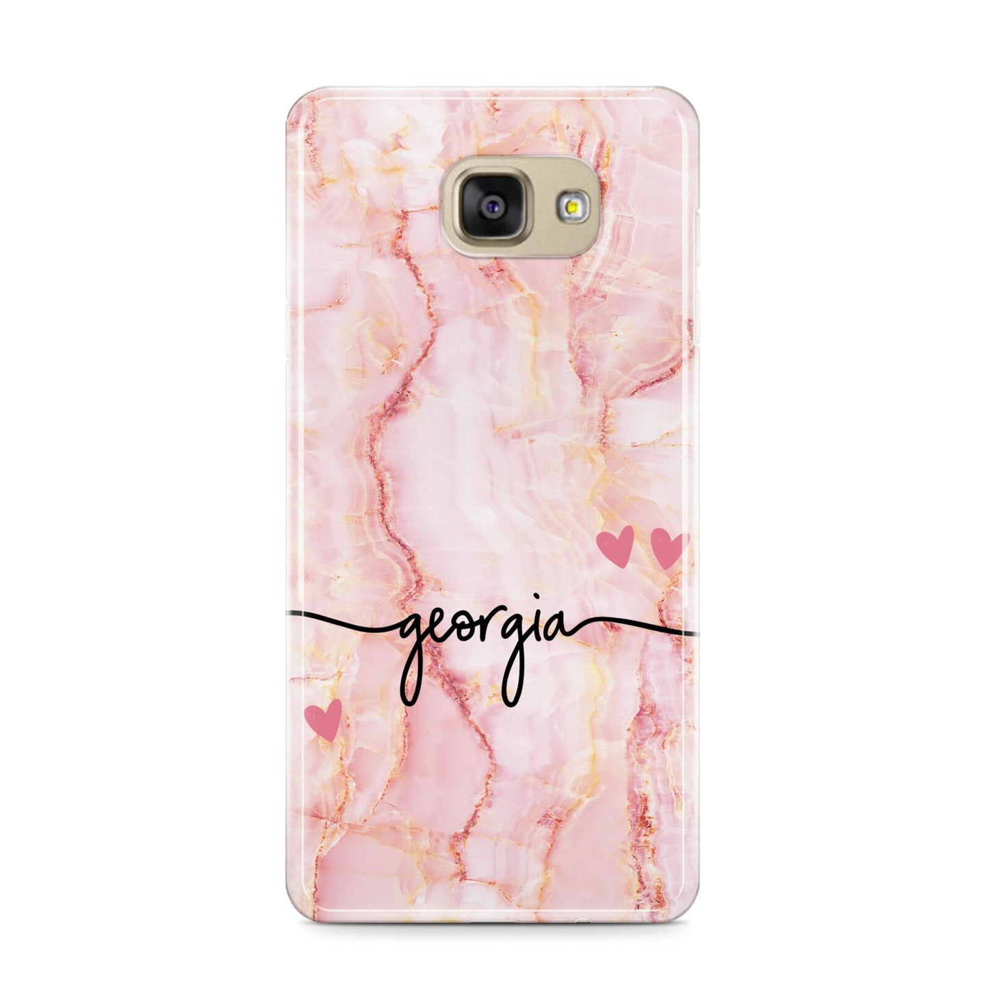 Personalised Pink Gold Agate Handwriting Text Samsung Galaxy A9 2016 Case on gold phone