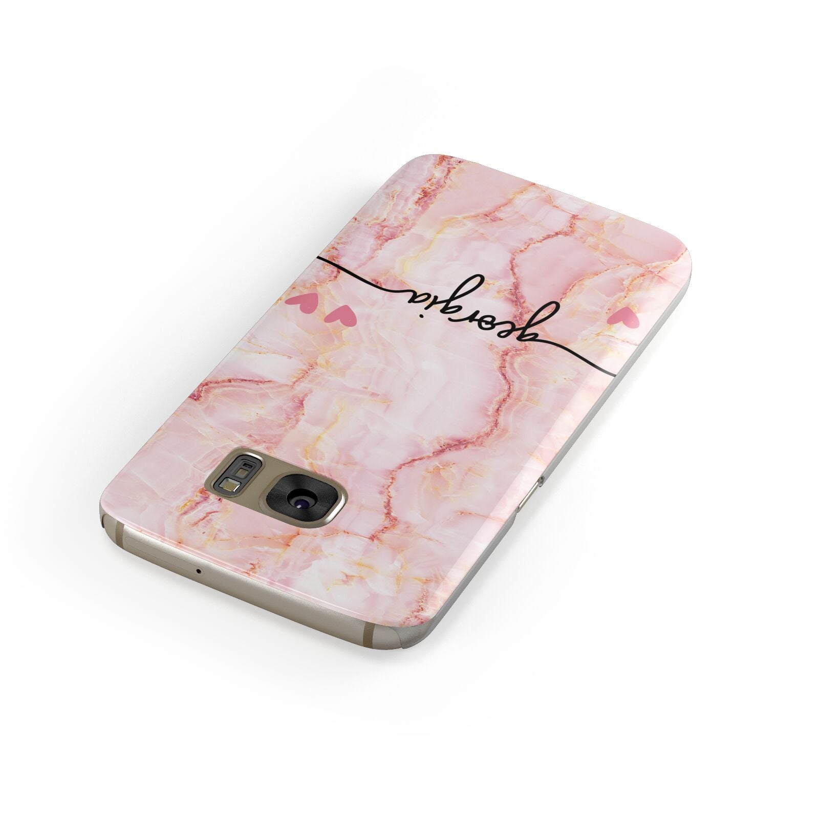 Personalised Pink Gold Agate Handwriting Text Samsung Galaxy Case Front Close Up