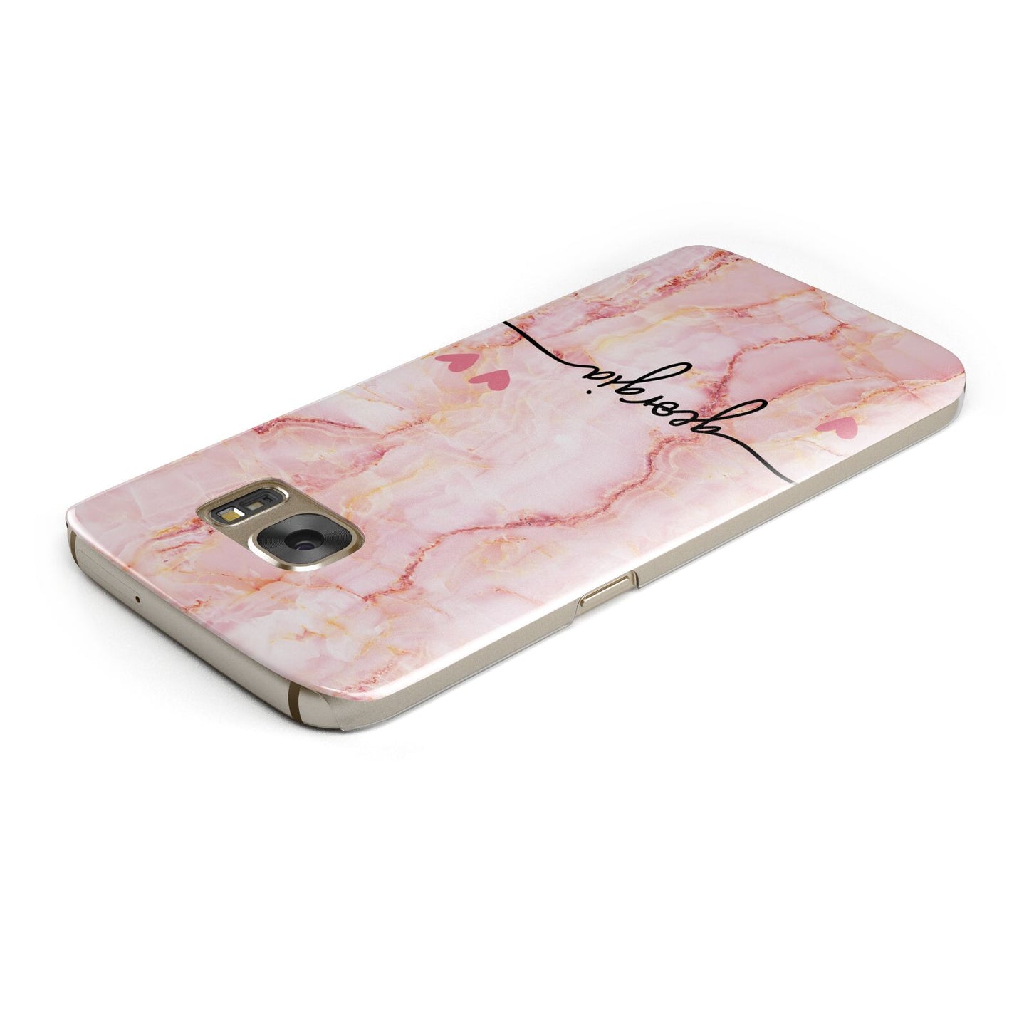 Personalised Pink Gold Agate Handwriting Text Samsung Galaxy Case Top Cutout