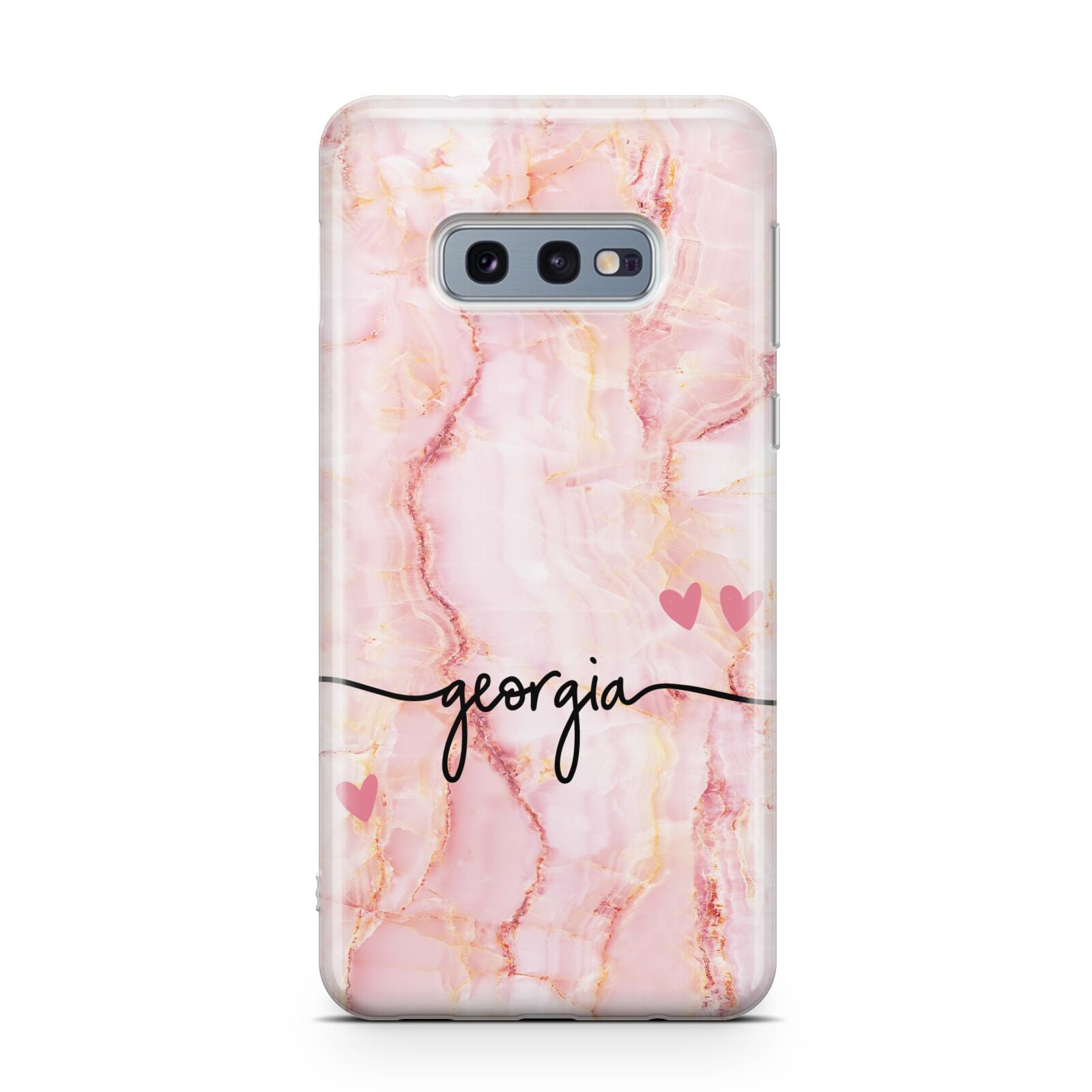 Personalised Pink Gold Agate Handwriting Text Samsung Galaxy S10E Case