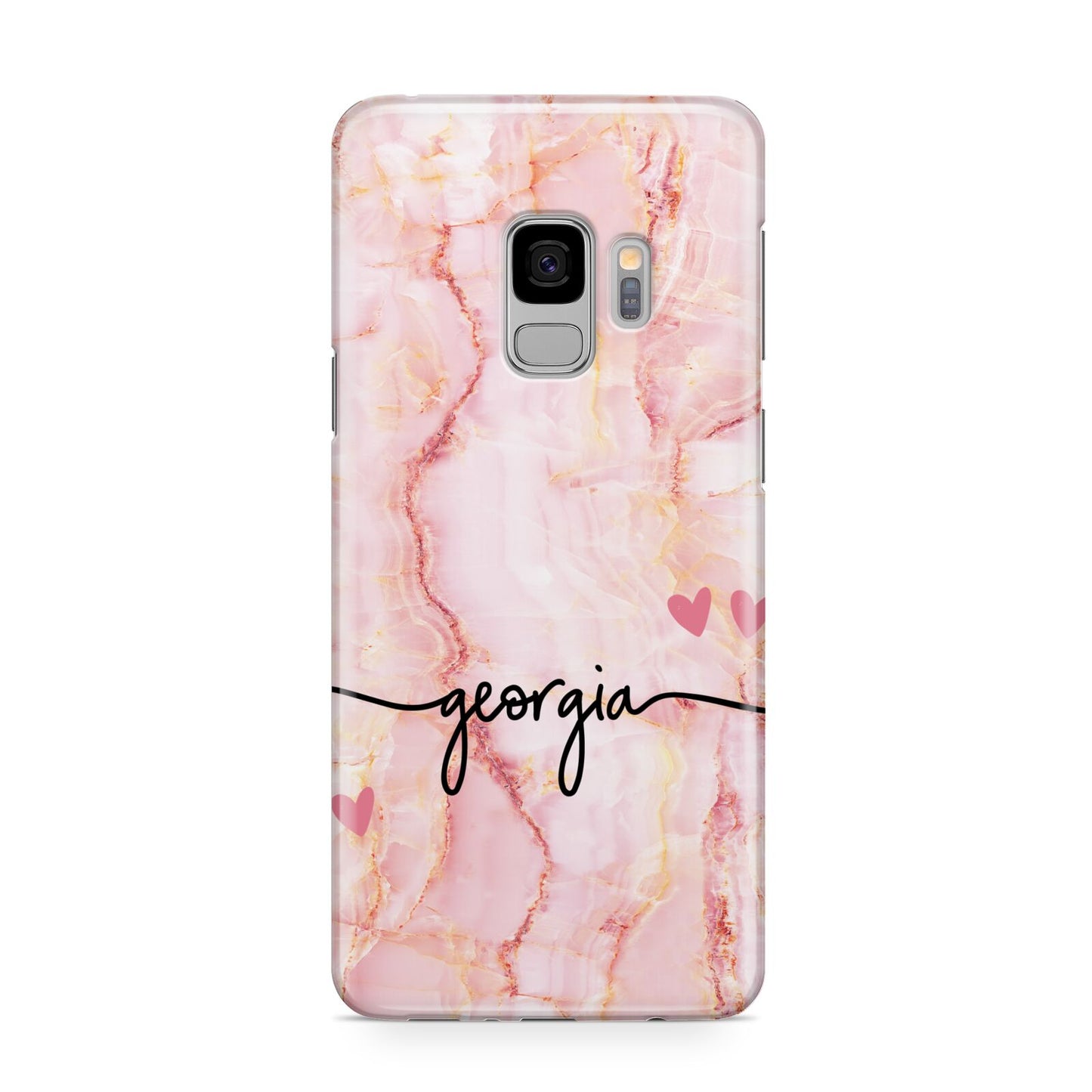 Personalised Pink Gold Agate Handwriting Text Samsung Galaxy S9 Case