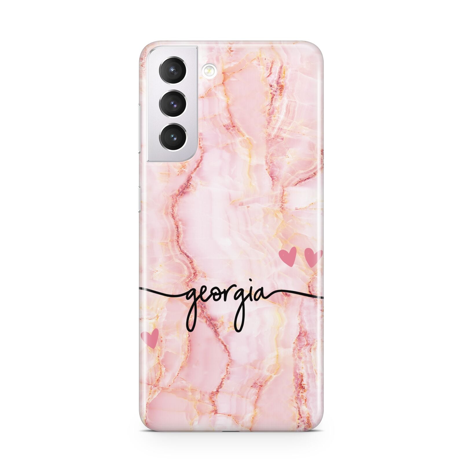 Personalised Pink Gold Agate Handwriting Text Samsung S21 Case