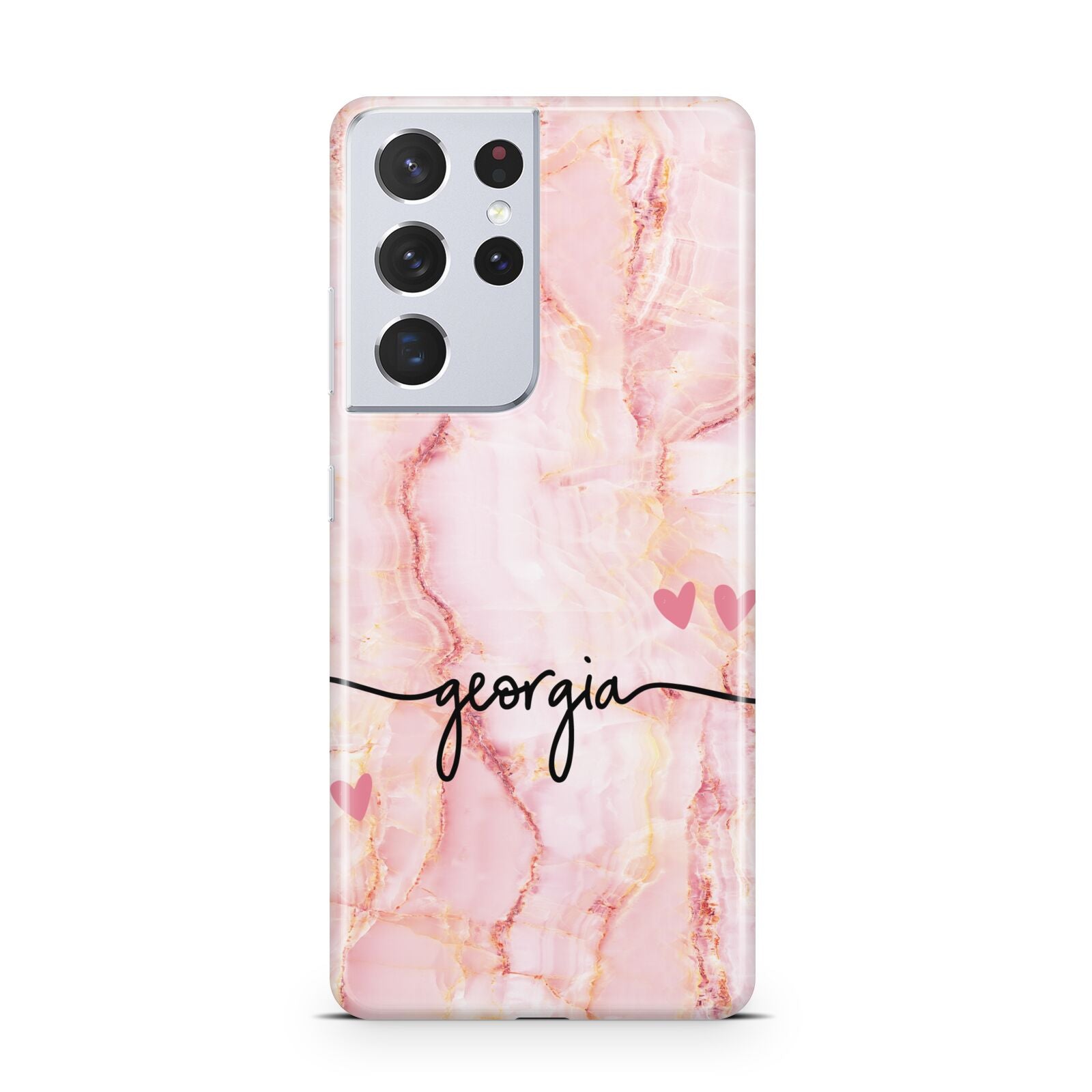 Personalised Pink Gold Agate Handwriting Text Samsung S21 Ultra Case