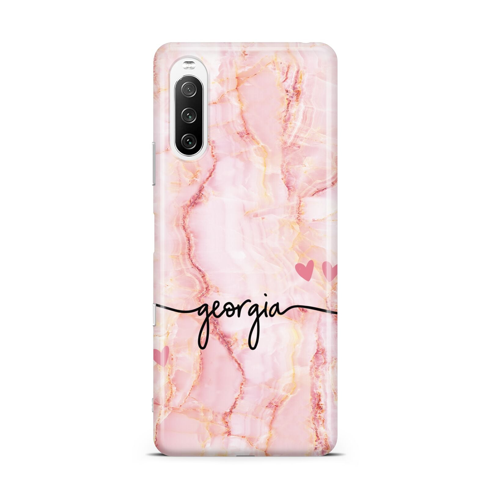 Personalised Pink Gold Agate Handwriting Text Sony Xperia 10 III Case