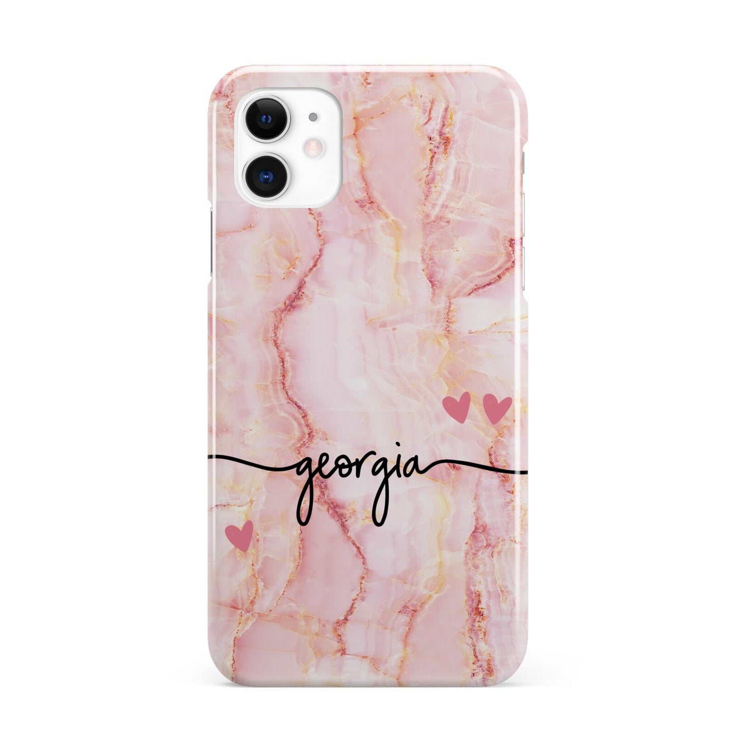 Personalised Pink Gold Agate Handwriting Text iPhone 11 3D Snap Case