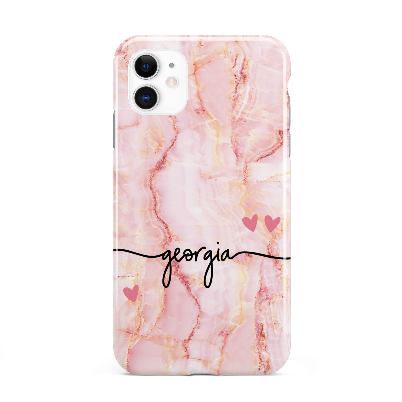 Personalised Pink Gold Agate Handwriting Text iPhone 11 3D Tough Case
