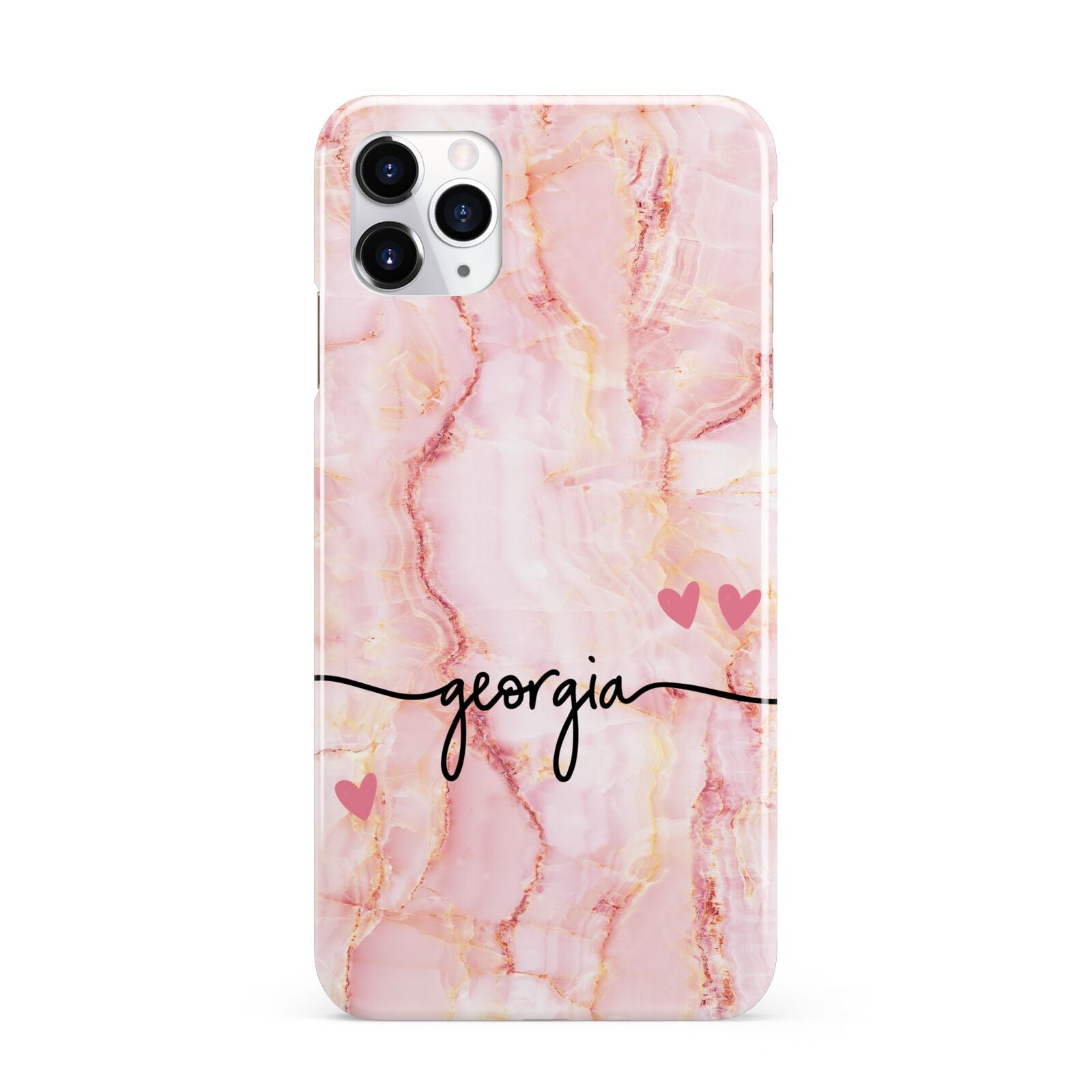 Personalised Pink Gold Agate Handwriting Text iPhone 11 Pro Max 3D Snap Case