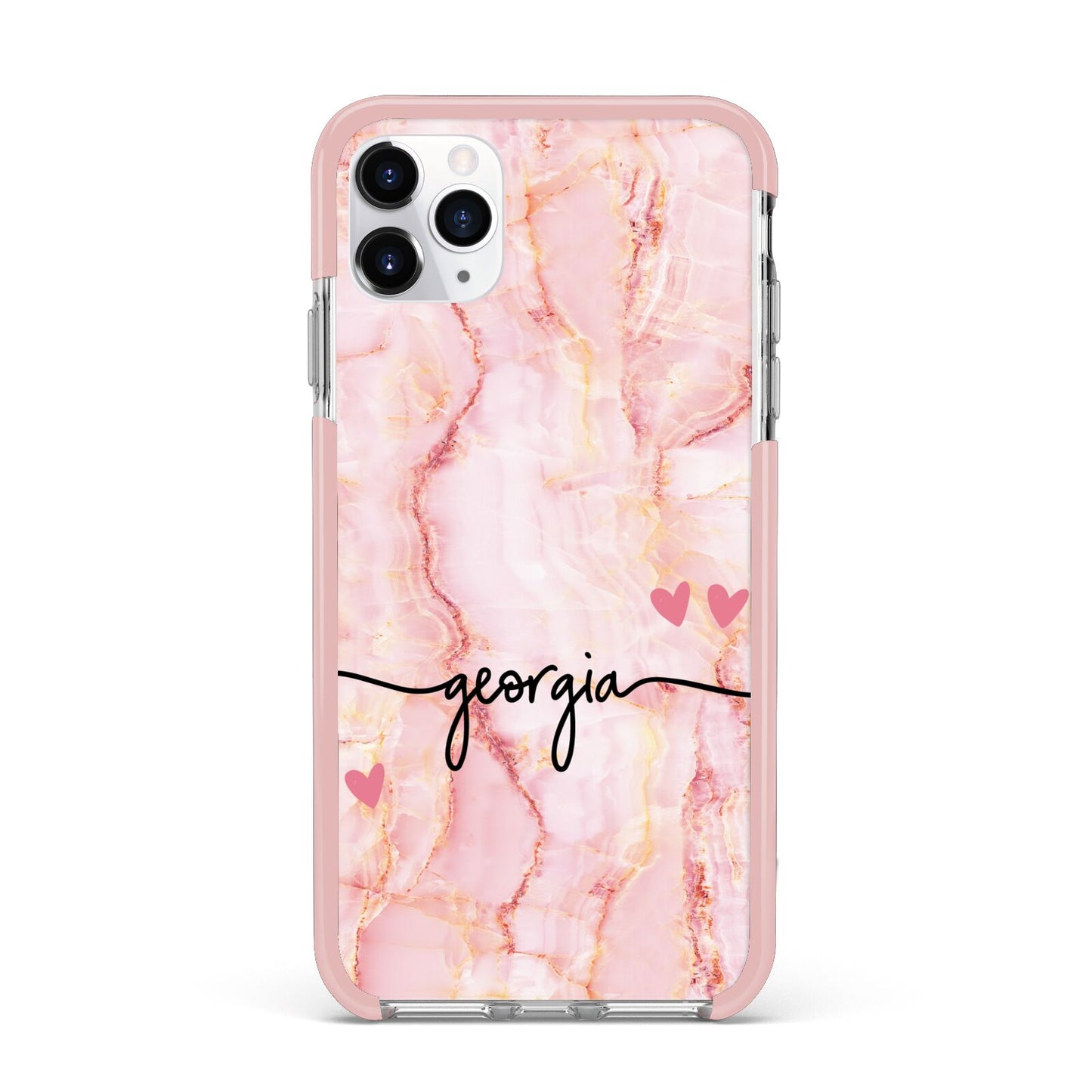 Personalised Pink Gold Agate Handwriting Text iPhone 11 Pro Max Impact Pink Edge Case