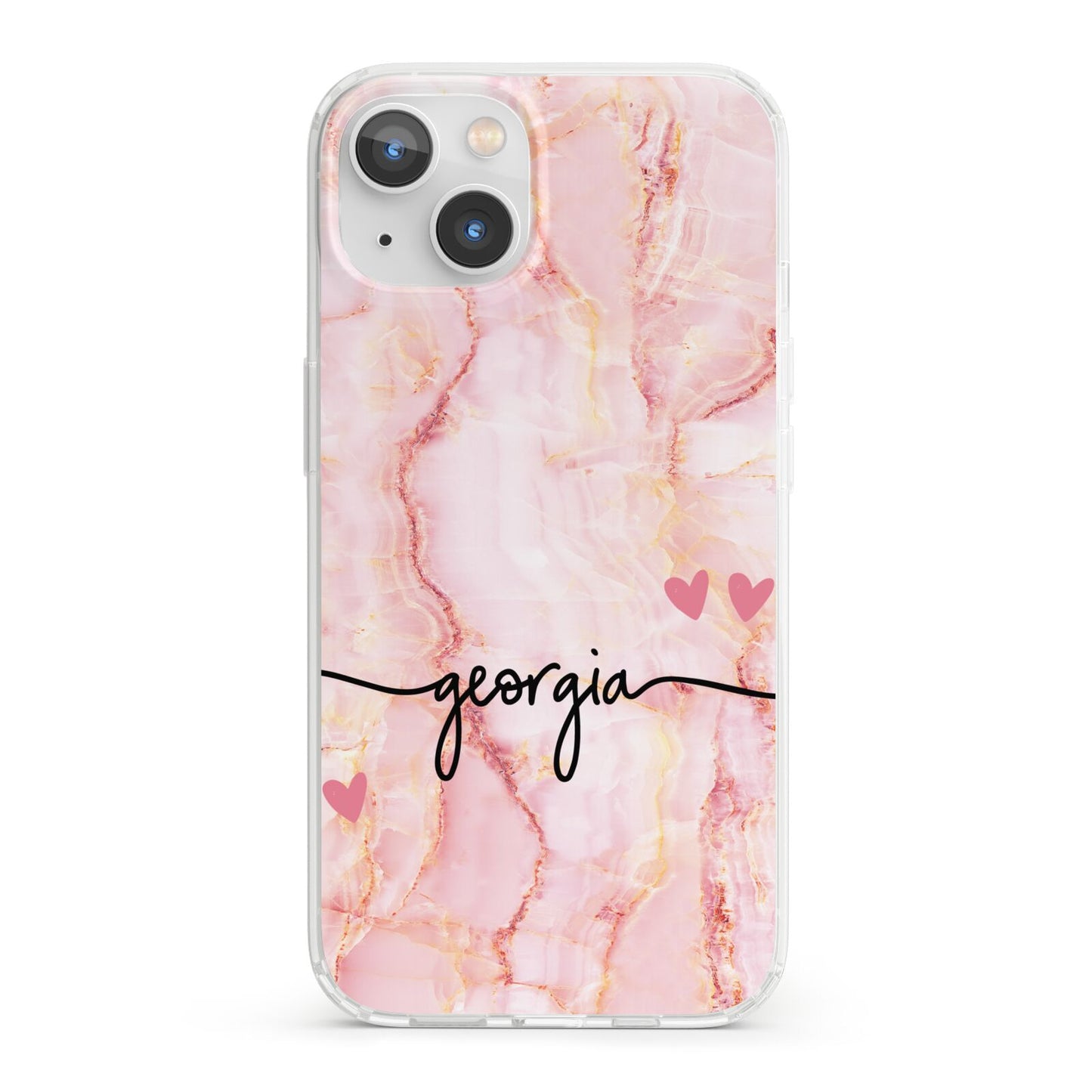 Personalised Pink Gold Agate Handwriting Text iPhone 13 Clear Bumper Case