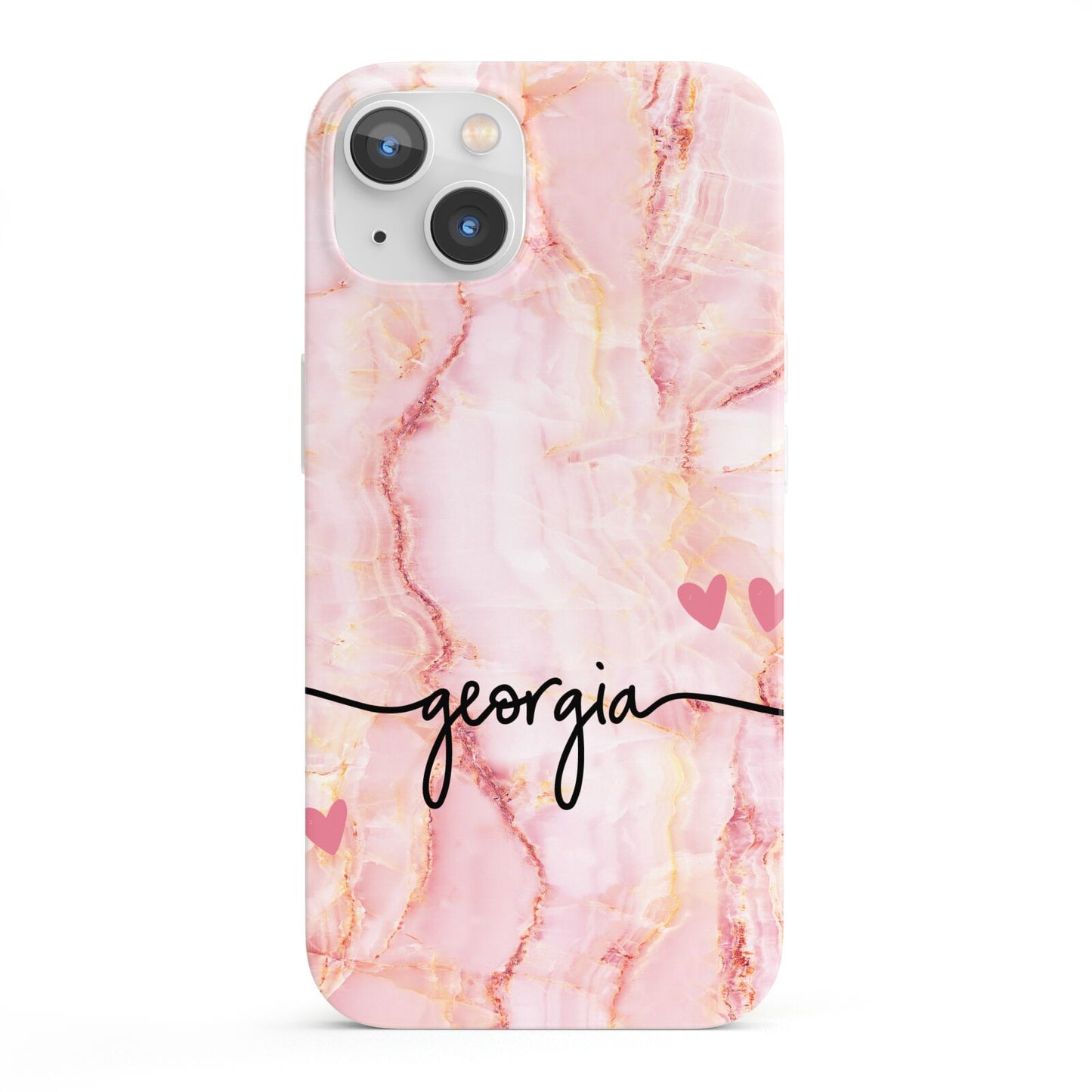Personalised Pink Gold Agate Handwriting Text iPhone 13 Full Wrap 3D Snap Case