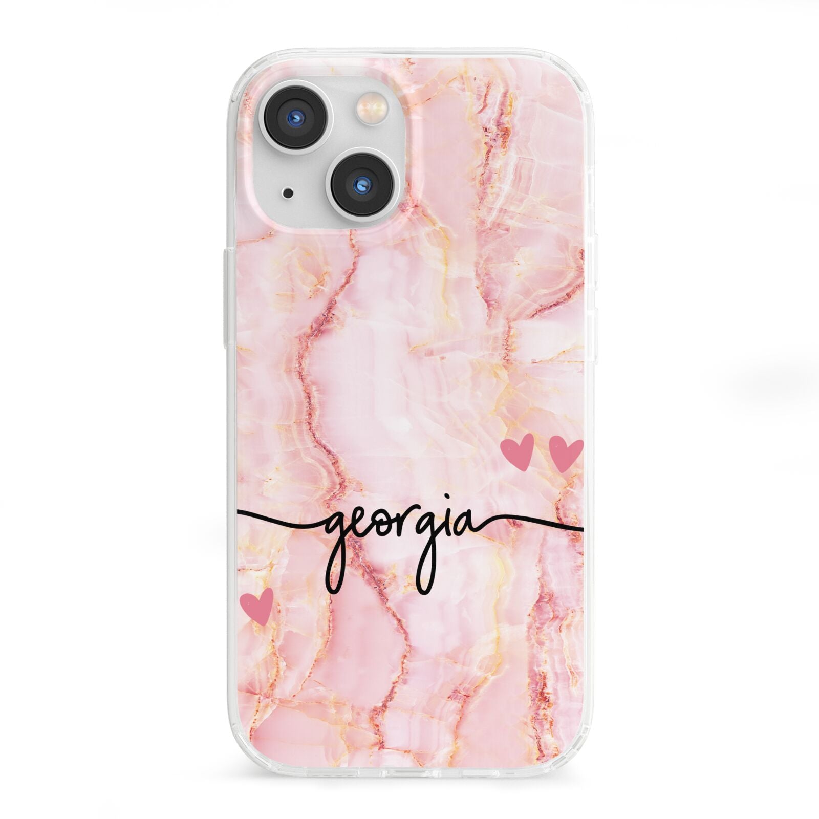 Personalised Pink Gold Agate Handwriting Text iPhone 13 Mini Clear Bumper Case