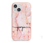 Personalised Pink Gold Agate Handwriting Text iPhone 13 Mini TPU Impact Case with Pink Edges