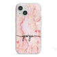 Personalised Pink Gold Agate Handwriting Text iPhone 13 Mini TPU Impact Case with White Edges