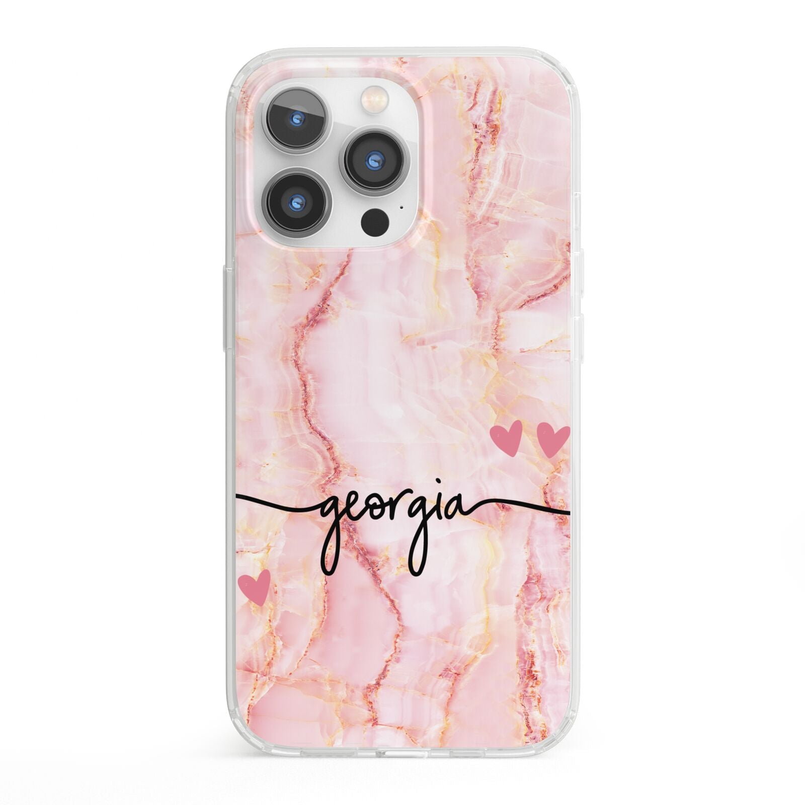 Personalised Pink Gold Agate Handwriting Text iPhone 13 Pro Clear Bumper Case