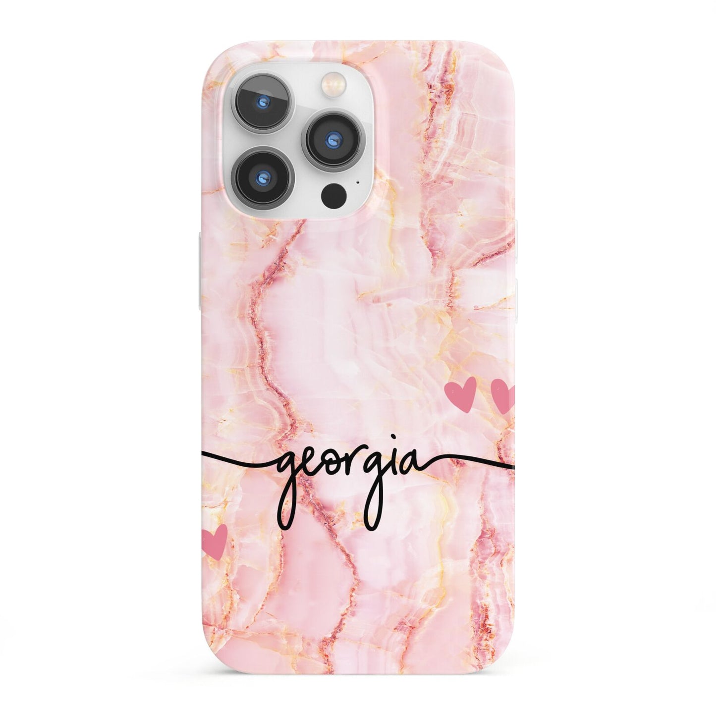 Personalised Pink Gold Agate Handwriting Text iPhone 13 Pro Full Wrap 3D Snap Case